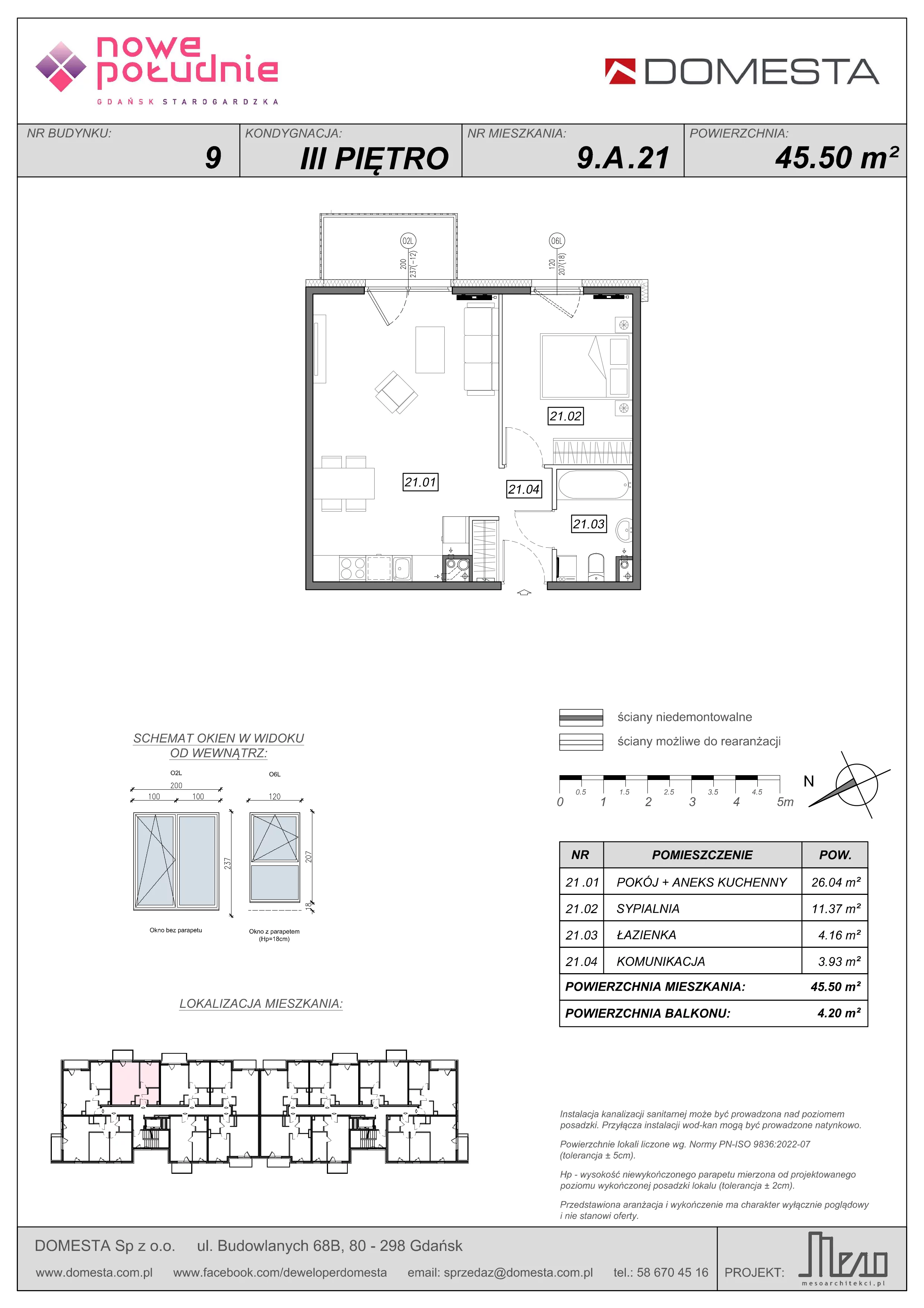 2 pokoje, mieszkanie 45,50 m², piętro 3, oferta nr 9.A.21, Nowe Południe - budynek 9 , Gdańsk, Orunia Górna-Gdańsk Południe, Maćkowy, ul. Starogrodzka / Borkowska
