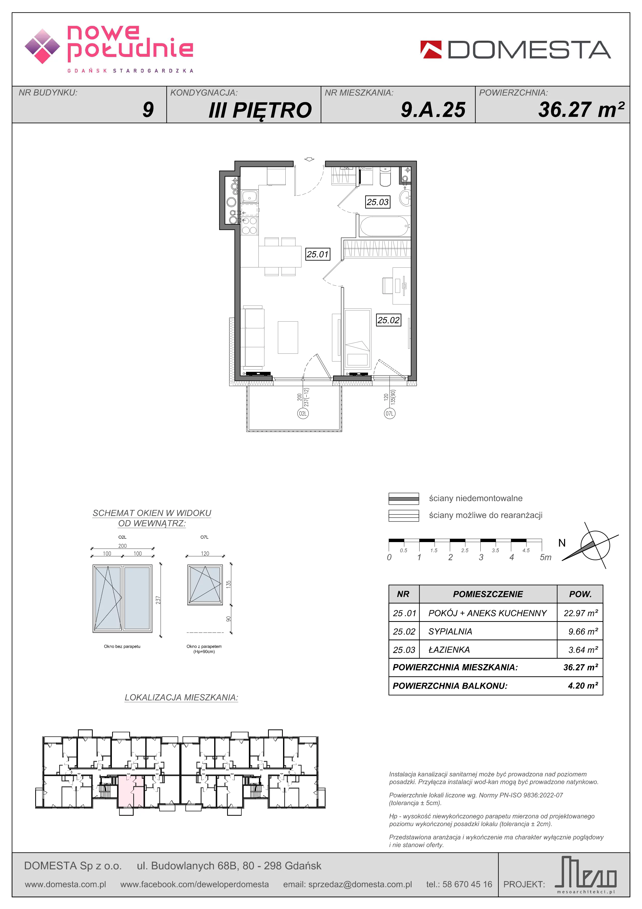 2 pokoje, mieszkanie 36,27 m², piętro 3, oferta nr 9.A.25, Nowe Południe - budynek 9 , Gdańsk, Orunia Górna-Gdańsk Południe, Maćkowy, ul. Starogrodzka / Borkowska