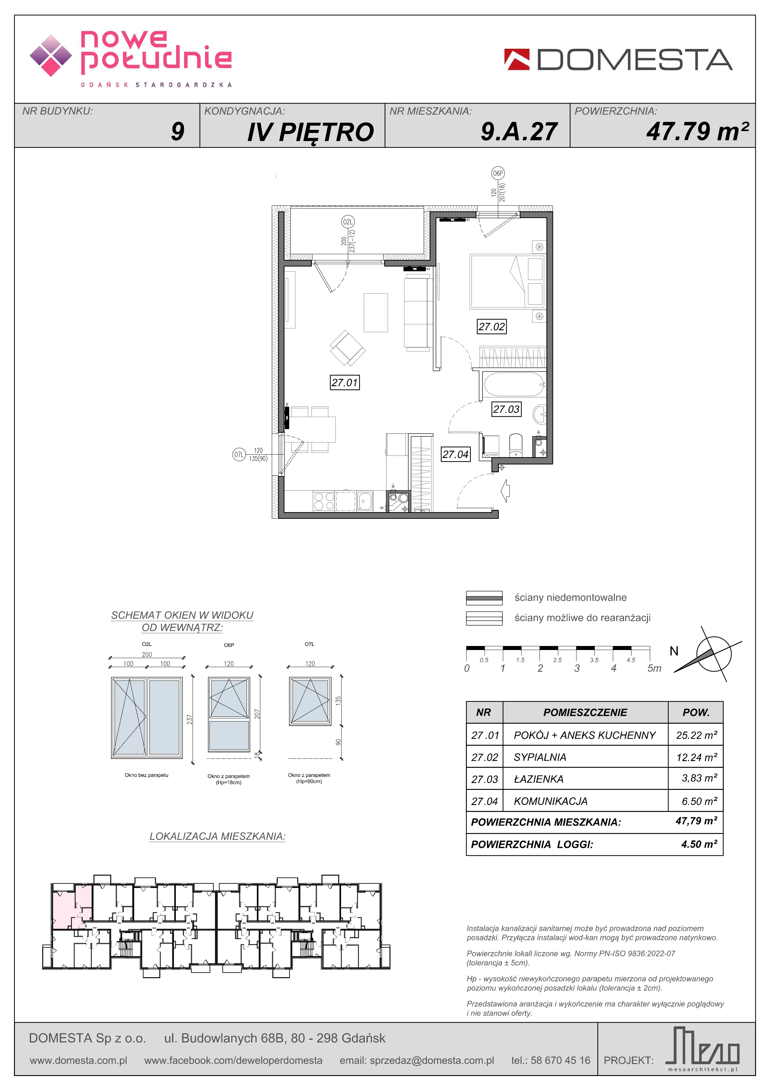 2 pokoje, mieszkanie 47,79 m², piętro 4, oferta nr 9.A.27, Nowe Południe - budynek 9 , Gdańsk, Orunia Górna-Gdańsk Południe, Maćkowy, ul. Starogrodzka / Borkowska