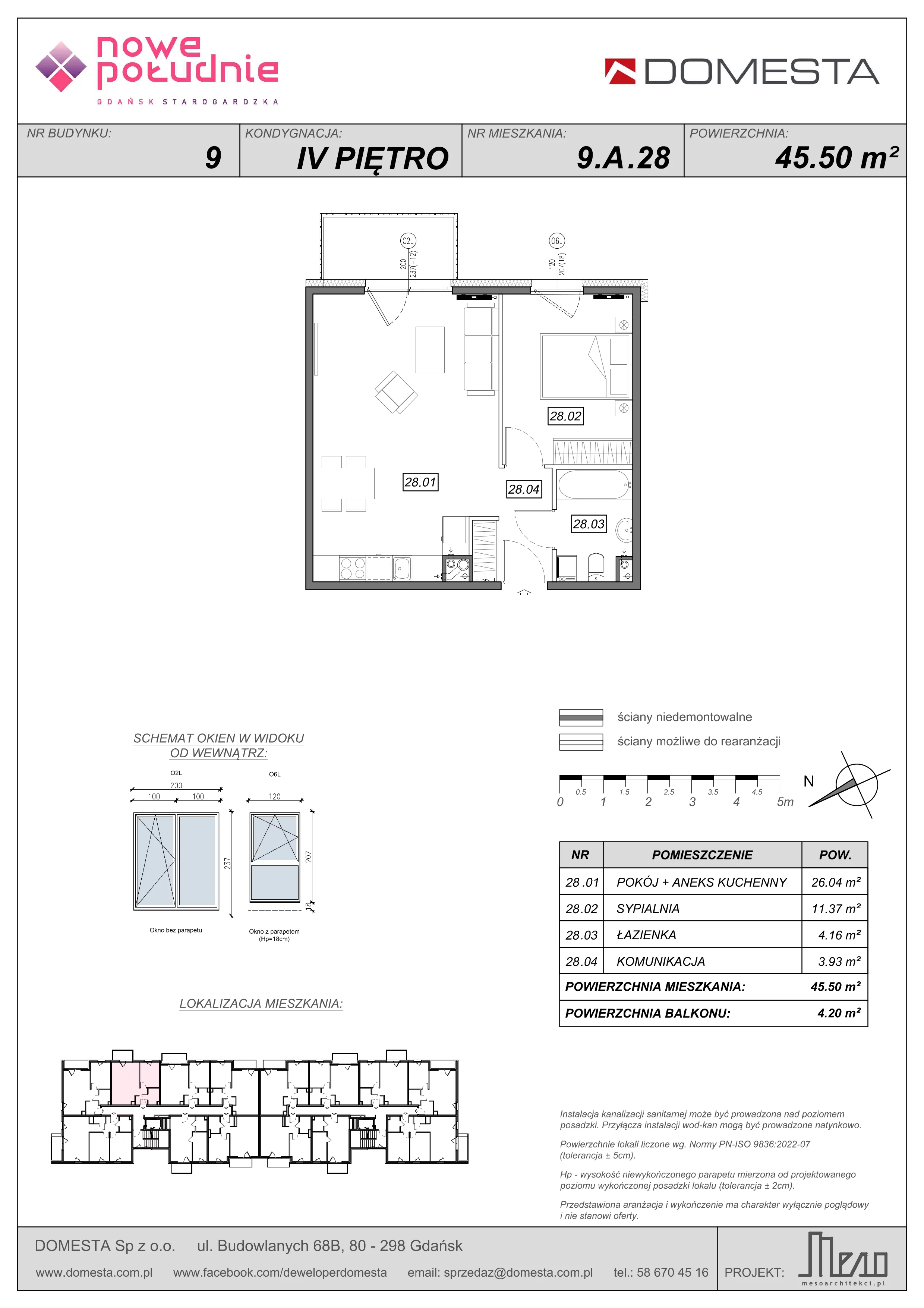 2 pokoje, mieszkanie 45,50 m², piętro 4, oferta nr 9.A.28, Nowe Południe - budynek 9 , Gdańsk, Orunia Górna-Gdańsk Południe, Maćkowy, ul. Starogrodzka / Borkowska