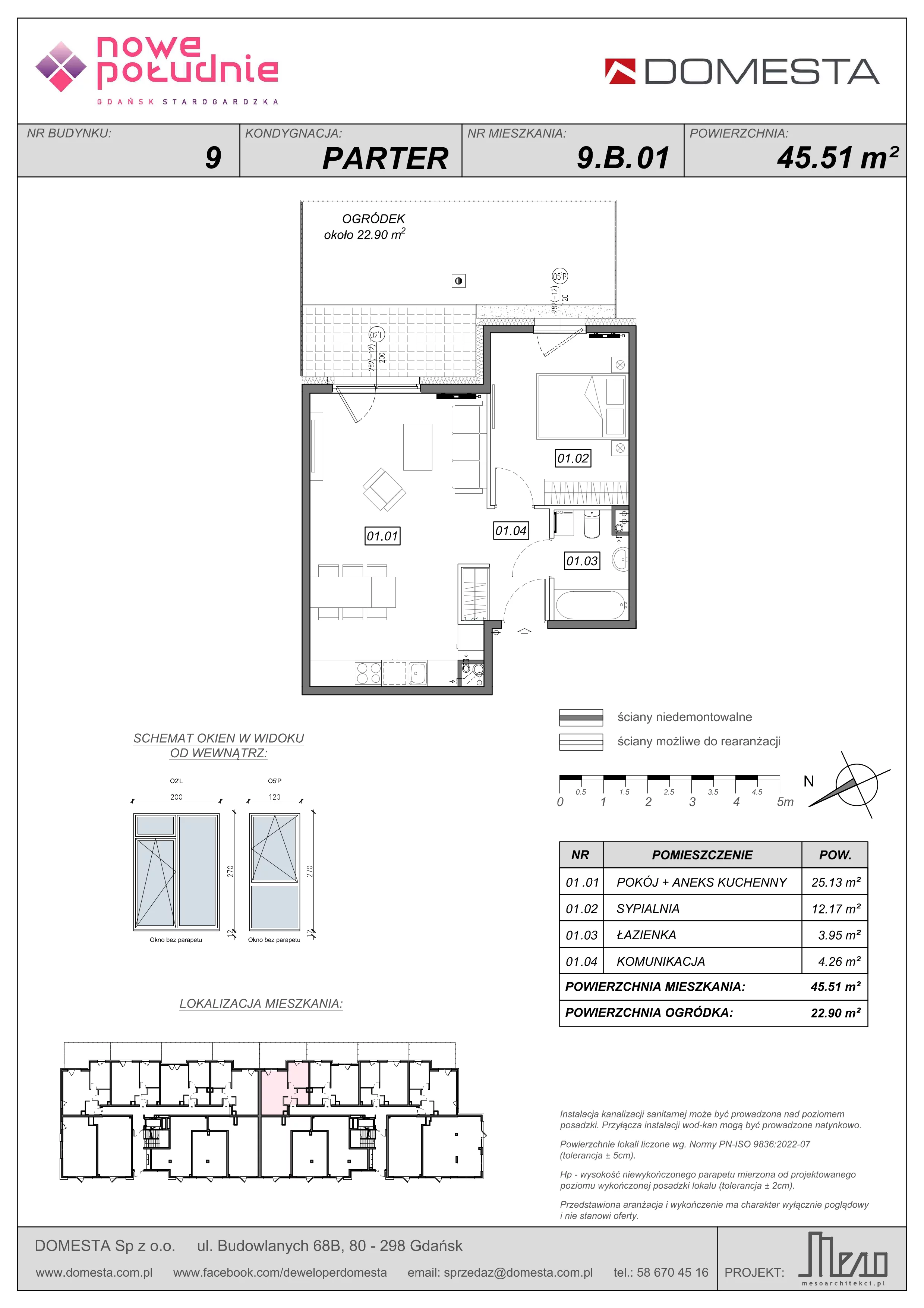 2 pokoje, mieszkanie 45,51 m², parter, oferta nr 9.B.01, Nowe Południe - budynek 9 , Gdańsk, Orunia Górna-Gdańsk Południe, Maćkowy, ul. Starogrodzka / Borkowska