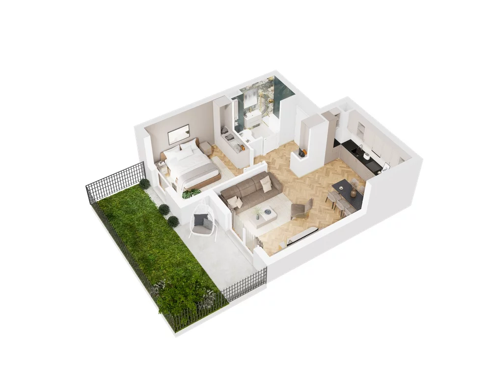 2 pokoje, mieszkanie 45,51 m², parter, oferta nr 9.B.01, Nowe Południe - budynek 9 , Gdańsk, Orunia Górna-Gdańsk Południe, Maćkowy, ul. Starogrodzka / Borkowska