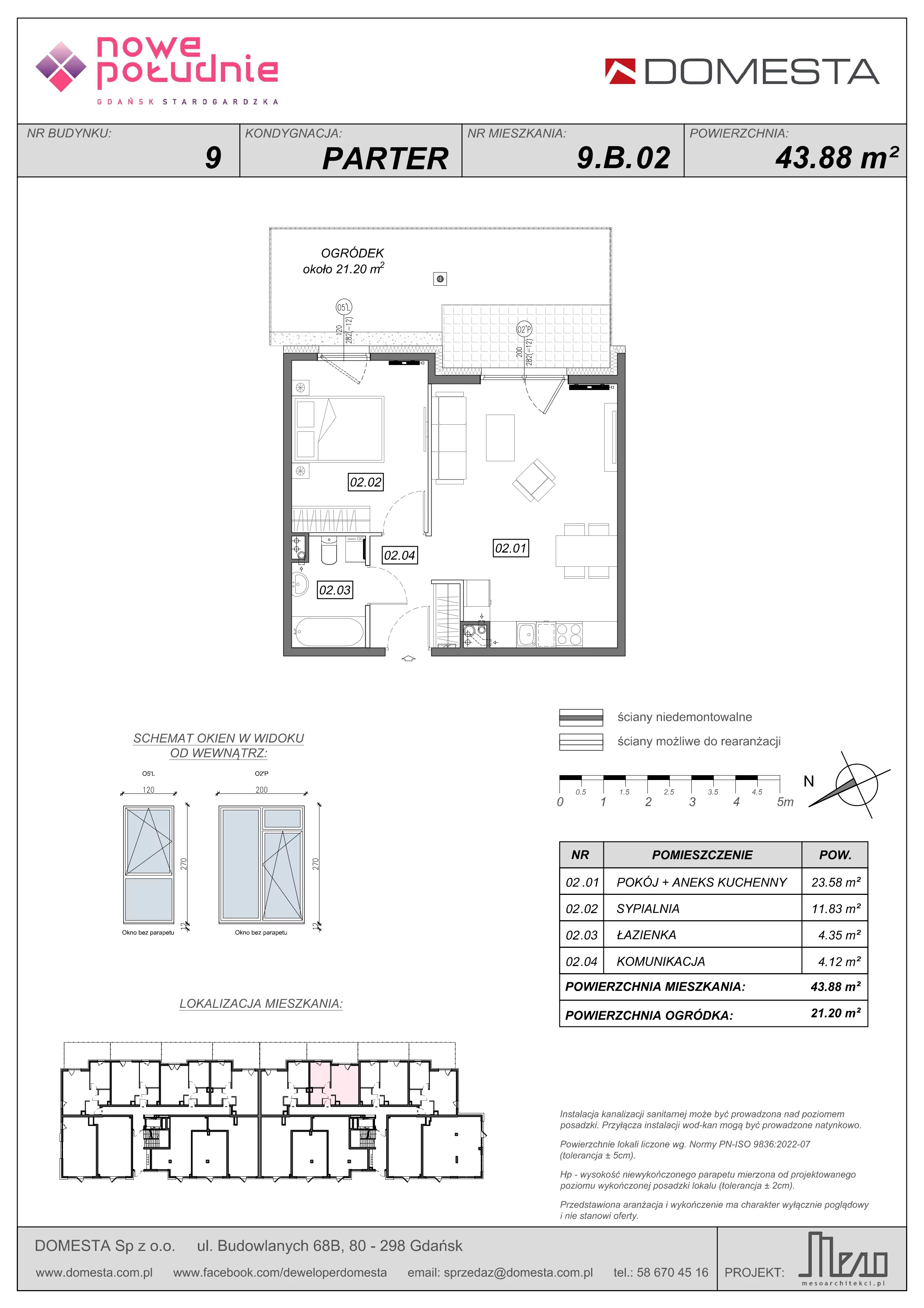 2 pokoje, mieszkanie 43,88 m², parter, oferta nr 9.B.02, Nowe Południe - budynek 9 , Gdańsk, Orunia Górna-Gdańsk Południe, Maćkowy, ul. Starogrodzka / Borkowska
