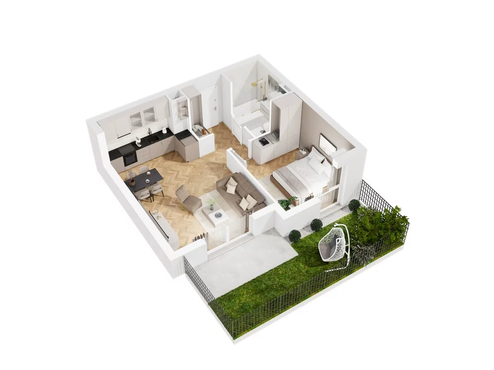 2 pokoje, mieszkanie 43,88 m², parter, oferta nr 9.B.02, Nowe Południe - budynek 9 , Gdańsk, Orunia Górna-Gdańsk Południe, Maćkowy, ul. Starogrodzka / Borkowska