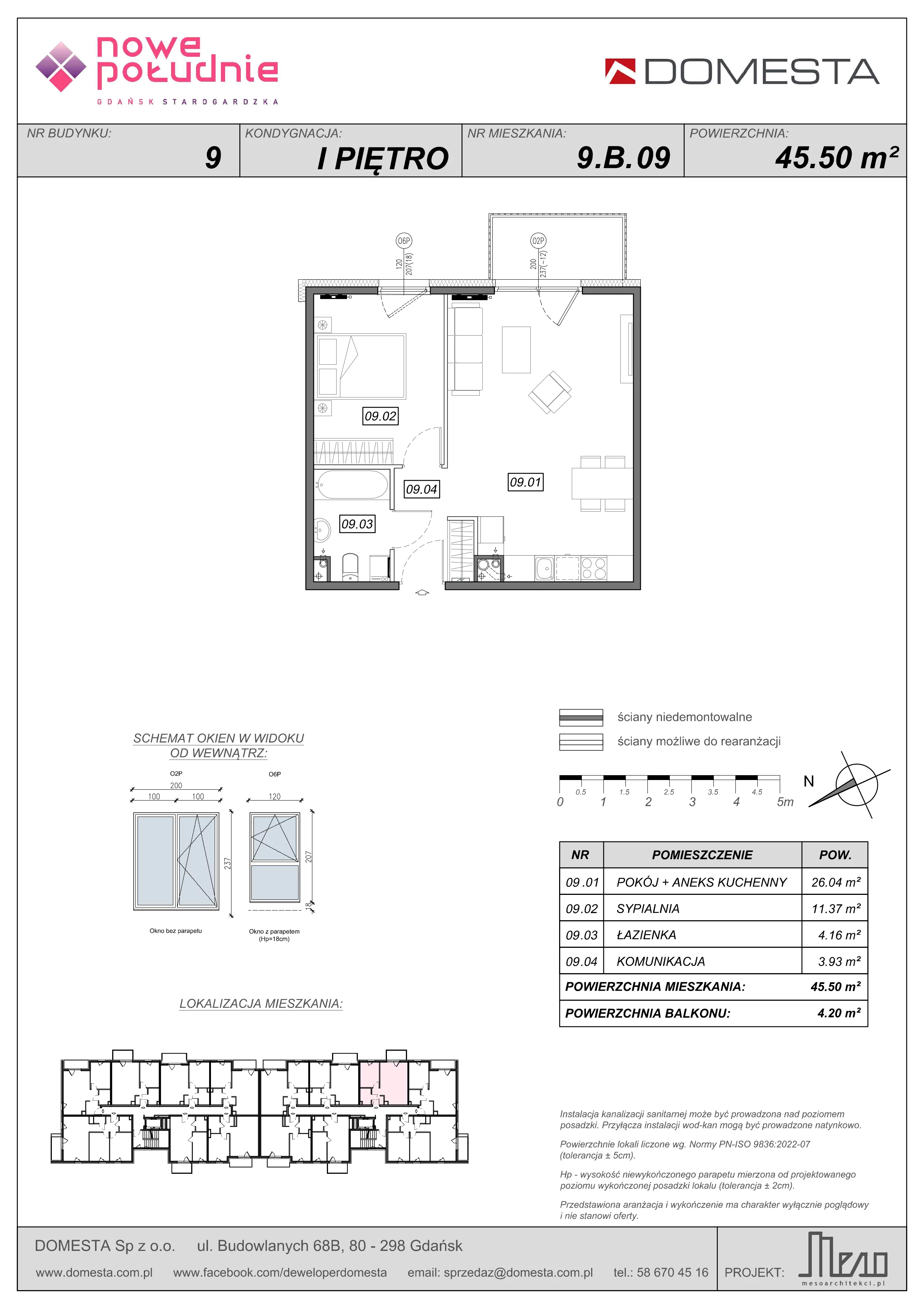 2 pokoje, mieszkanie 45,50 m², piętro 1, oferta nr 9.B.09, Nowe Południe - budynek 9 , Gdańsk, Orunia Górna-Gdańsk Południe, Maćkowy, ul. Starogrodzka / Borkowska