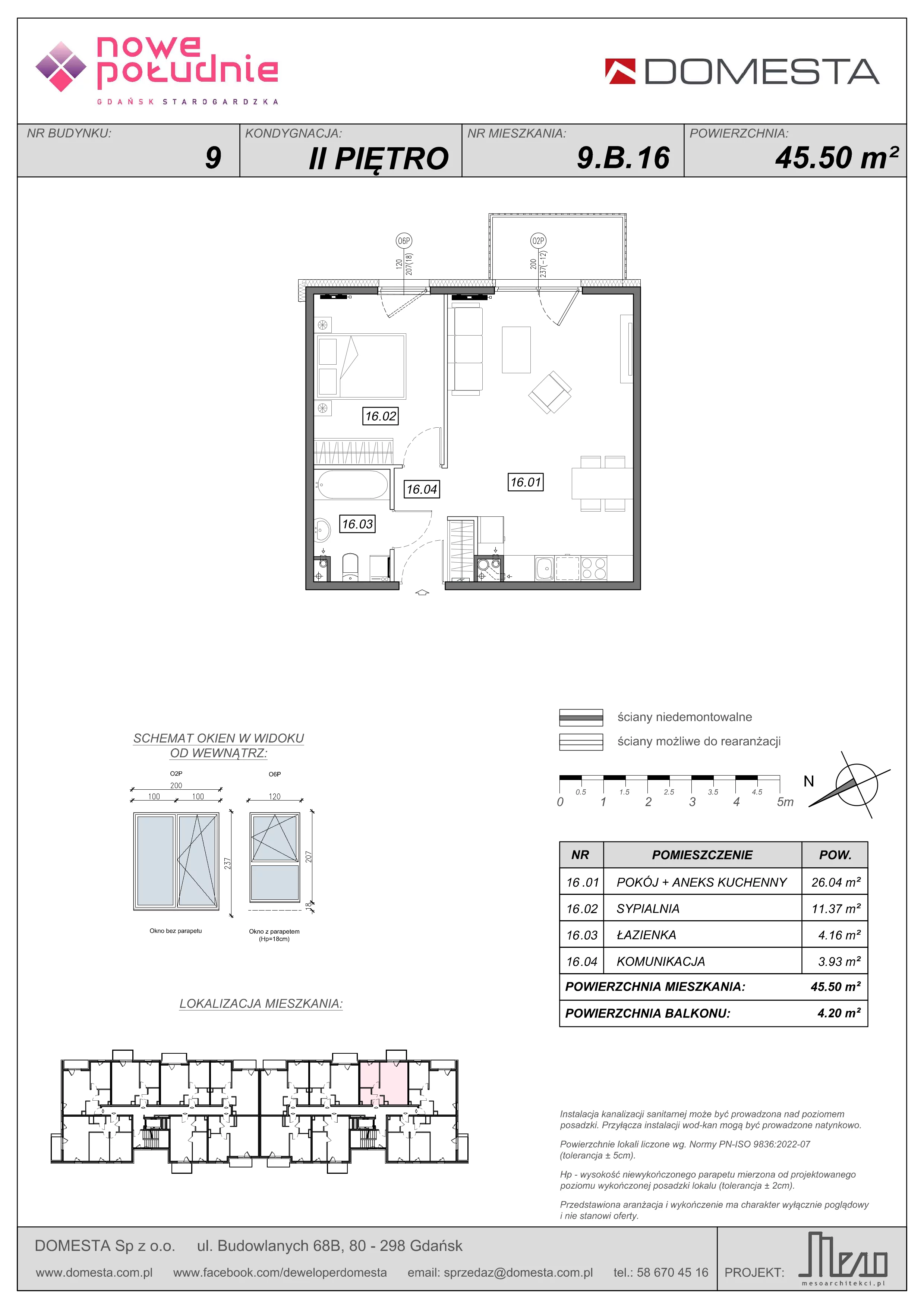 2 pokoje, mieszkanie 45,50 m², piętro 2, oferta nr 9.B.16, Nowe Południe - budynek 9 , Gdańsk, Orunia Górna-Gdańsk Południe, Maćkowy, ul. Starogrodzka / Borkowska