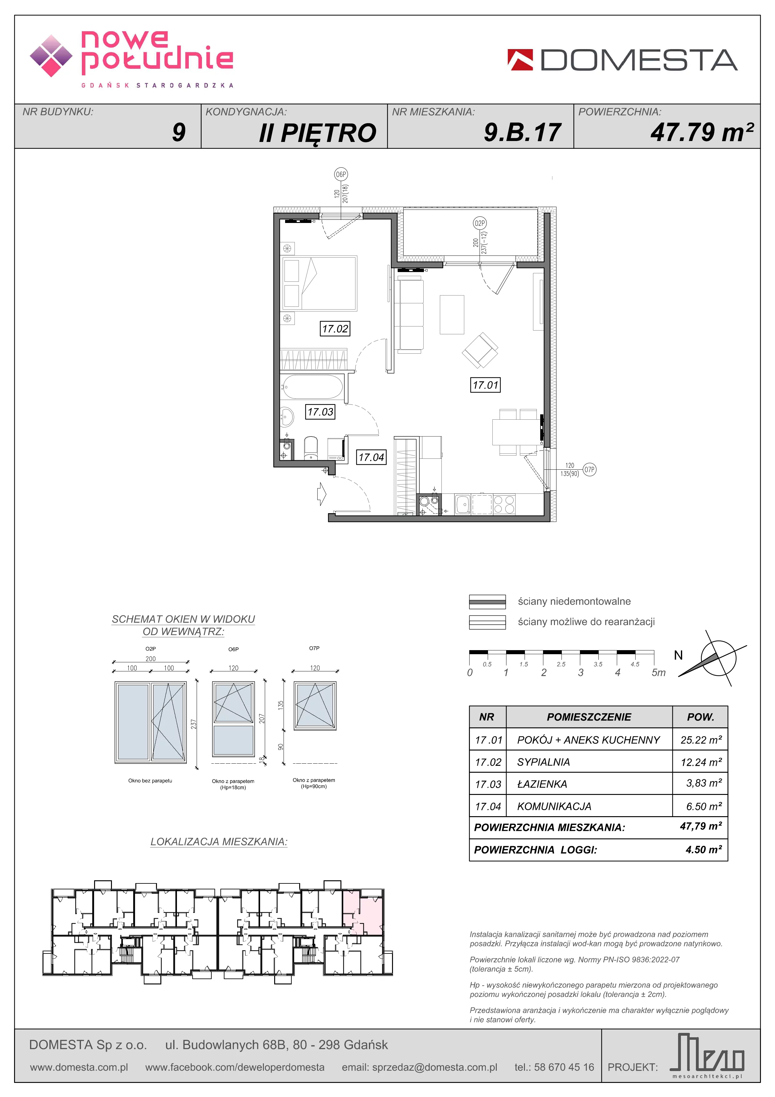 2 pokoje, mieszkanie 47,79 m², piętro 2, oferta nr 9.B.17, Nowe Południe - budynek 9 , Gdańsk, Orunia Górna-Gdańsk Południe, Maćkowy, ul. Starogrodzka / Borkowska