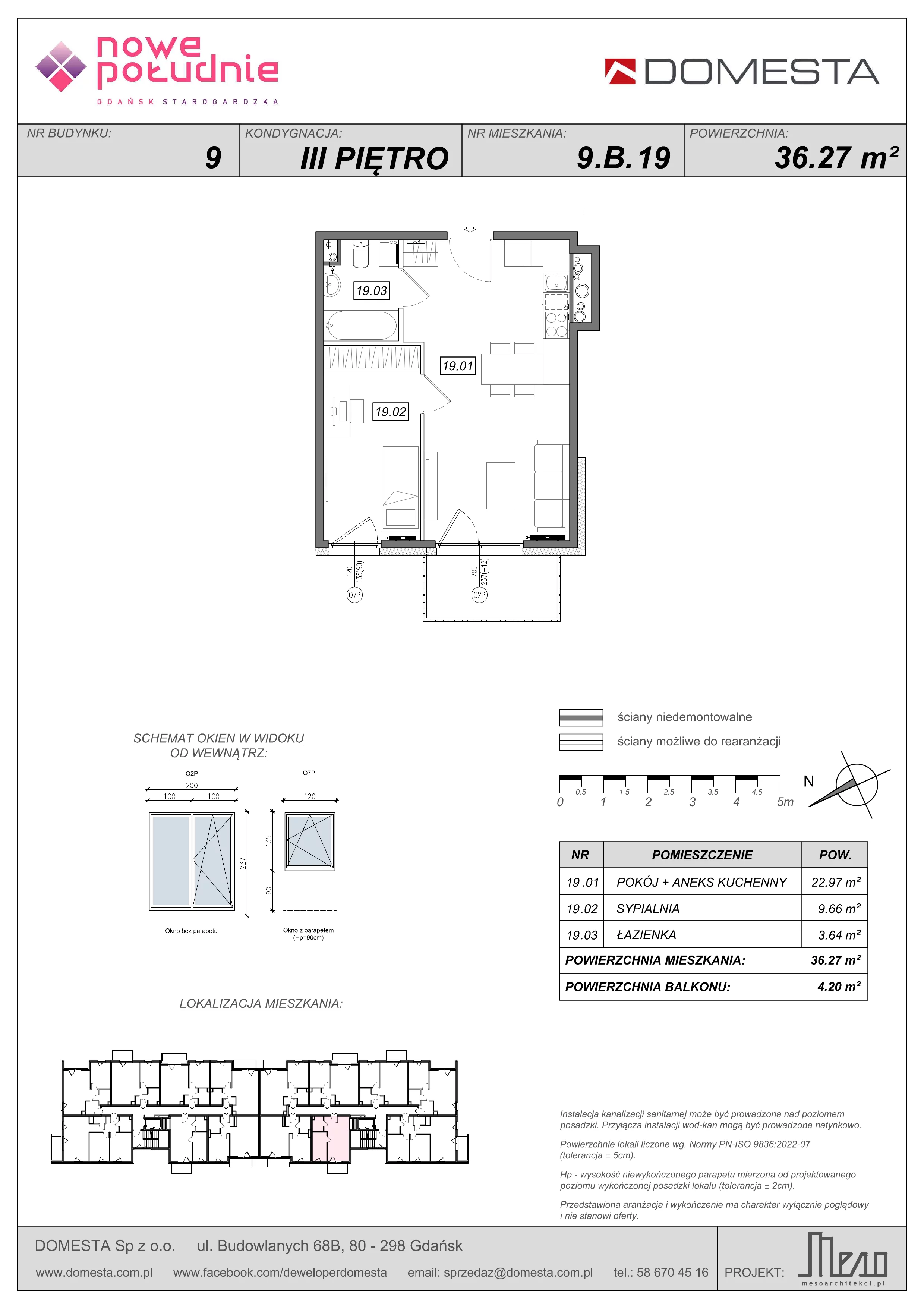 2 pokoje, mieszkanie 36,27 m², piętro 3, oferta nr 9.B.19, Nowe Południe - budynek 9 , Gdańsk, Orunia Górna-Gdańsk Południe, Maćkowy, ul. Starogrodzka / Borkowska