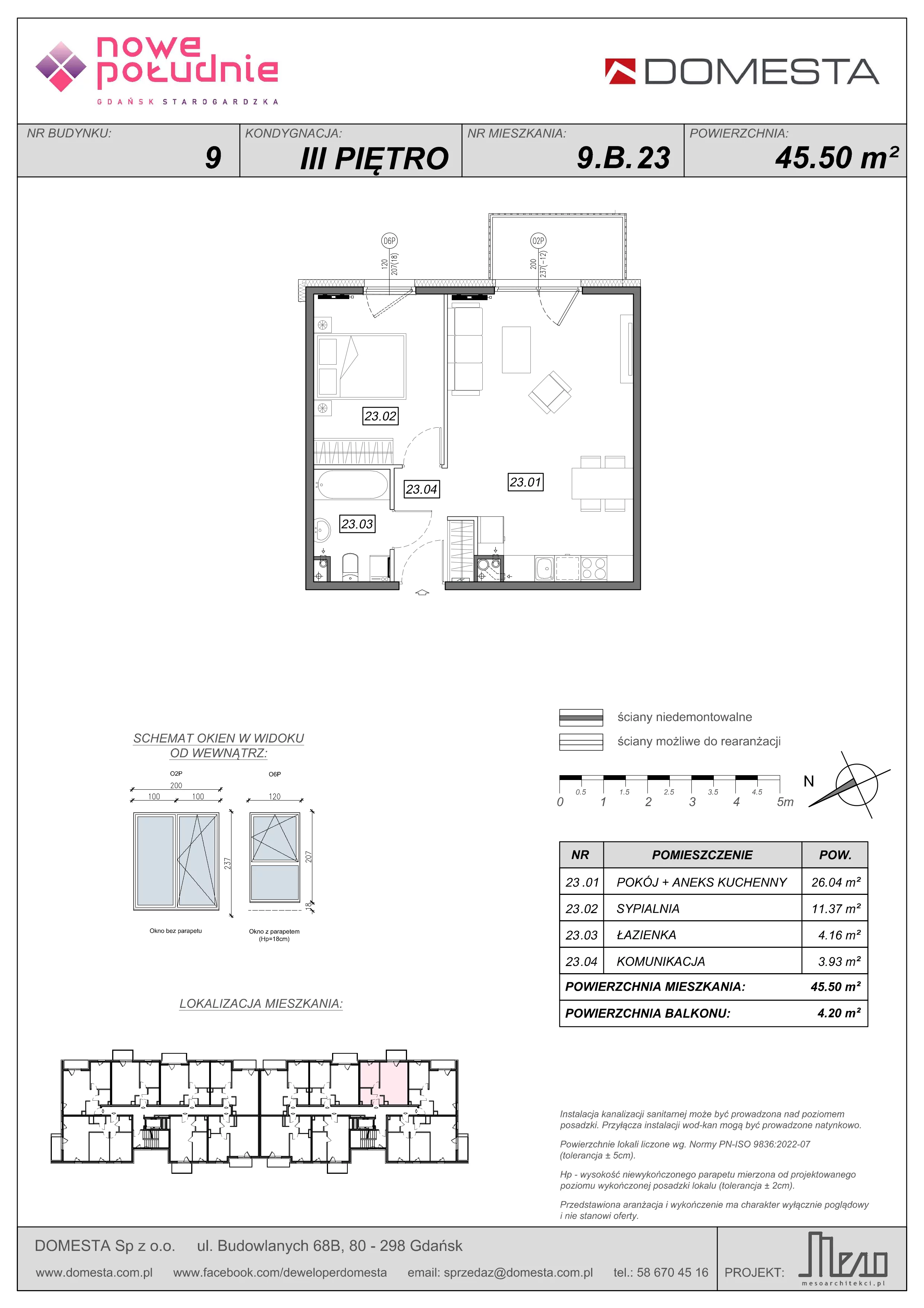 2 pokoje, mieszkanie 45,50 m², piętro 3, oferta nr 9.B.23, Nowe Południe - budynek 9 , Gdańsk, Orunia Górna-Gdańsk Południe, Maćkowy, ul. Starogrodzka / Borkowska
