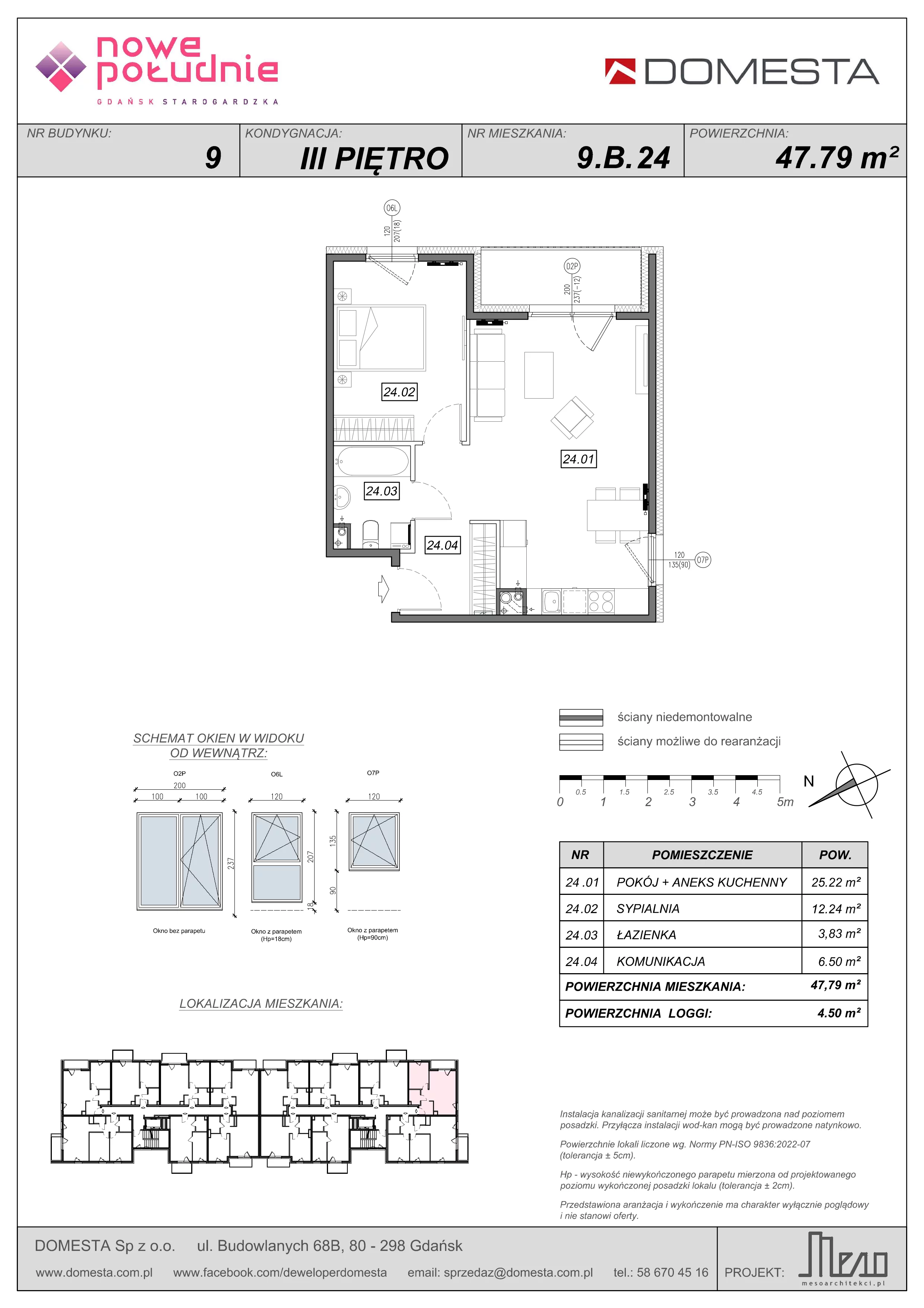 2 pokoje, mieszkanie 47,79 m², piętro 3, oferta nr 9.B.24, Nowe Południe - budynek 9 , Gdańsk, Orunia Górna-Gdańsk Południe, Maćkowy, ul. Starogrodzka / Borkowska