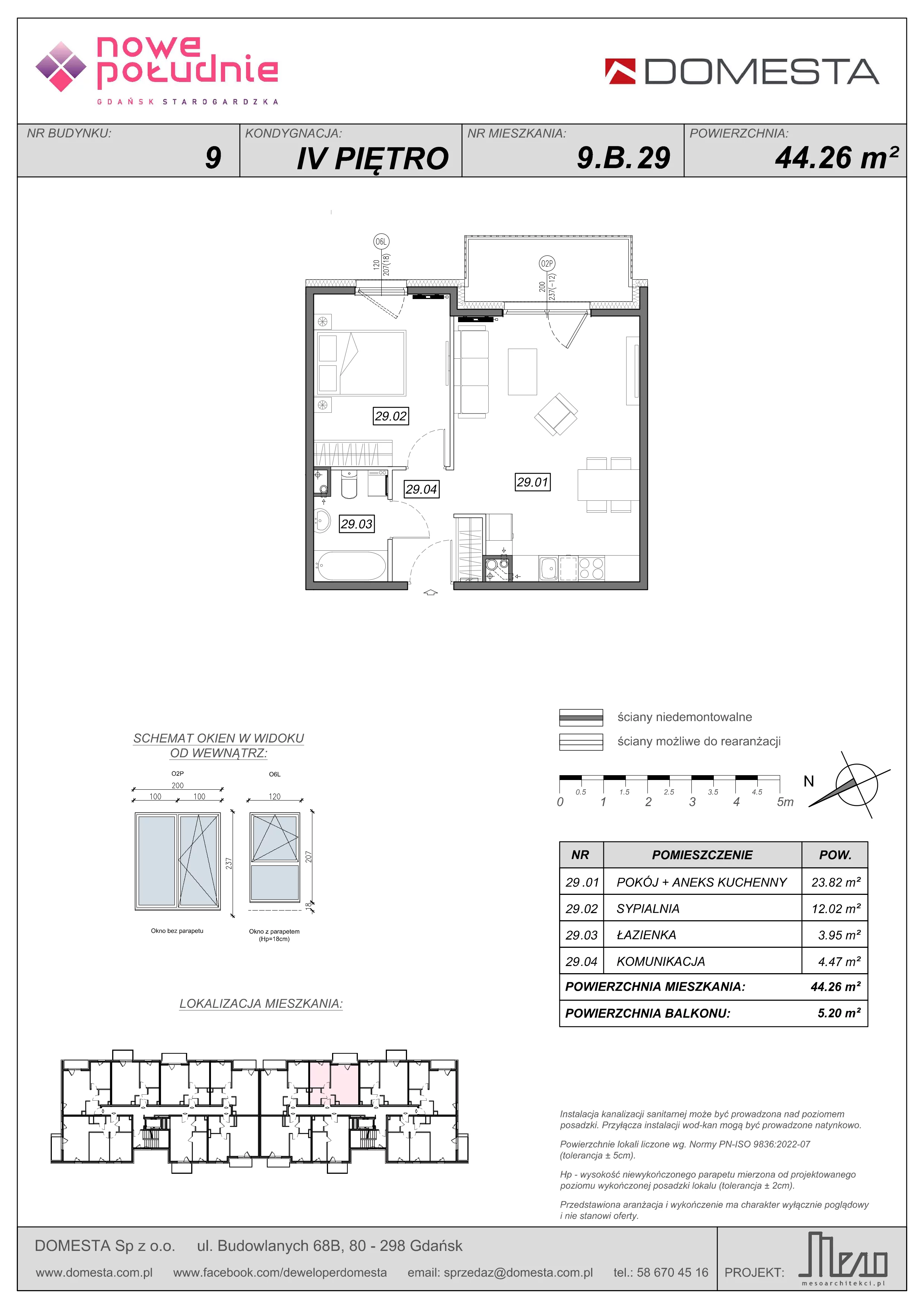 2 pokoje, mieszkanie 44,26 m², piętro 4, oferta nr 9.B.29, Nowe Południe - budynek 9 , Gdańsk, Orunia Górna-Gdańsk Południe, Maćkowy, ul. Starogrodzka / Borkowska