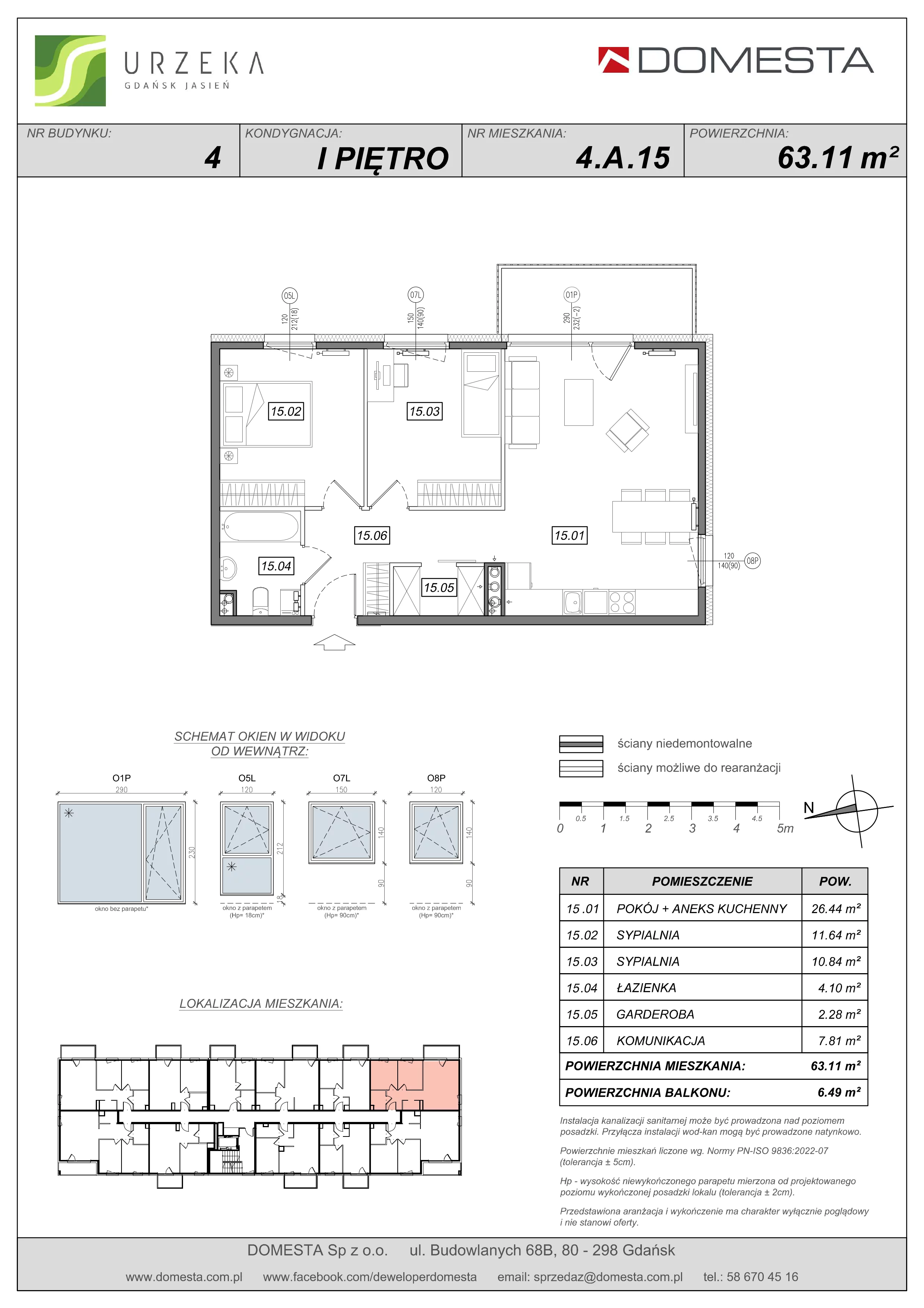 3 pokoje, apartament 63,11 m², piętro 1, oferta nr 4.A.15, Urzeka, Gdańsk, Jasień, ul. Guderskiego / Czermińskiego