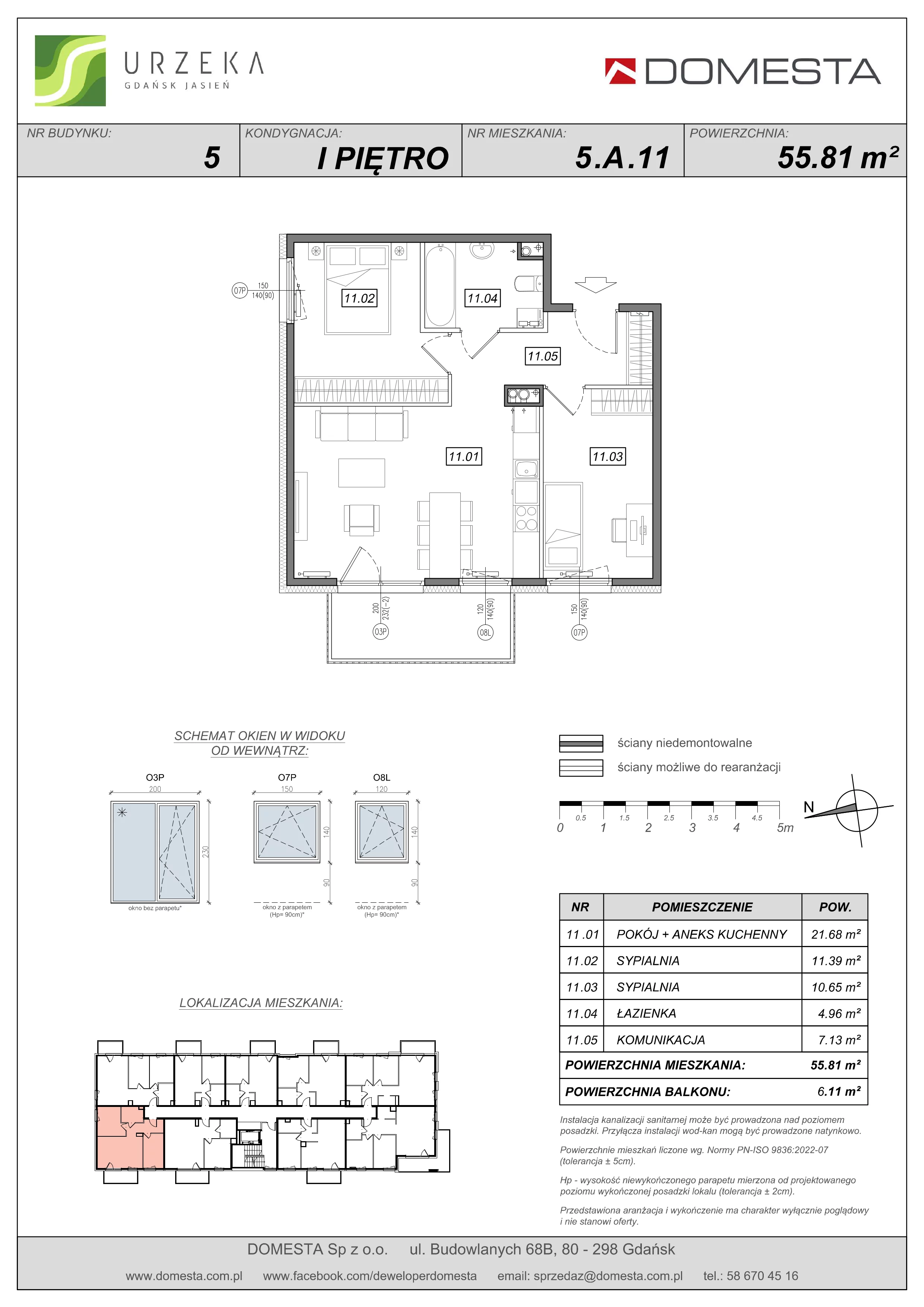 3 pokoje, apartament 55,81 m², piętro 1, oferta nr 5.A.11, Urzeka, Gdańsk, Jasień, ul. Guderskiego / Czermińskiego