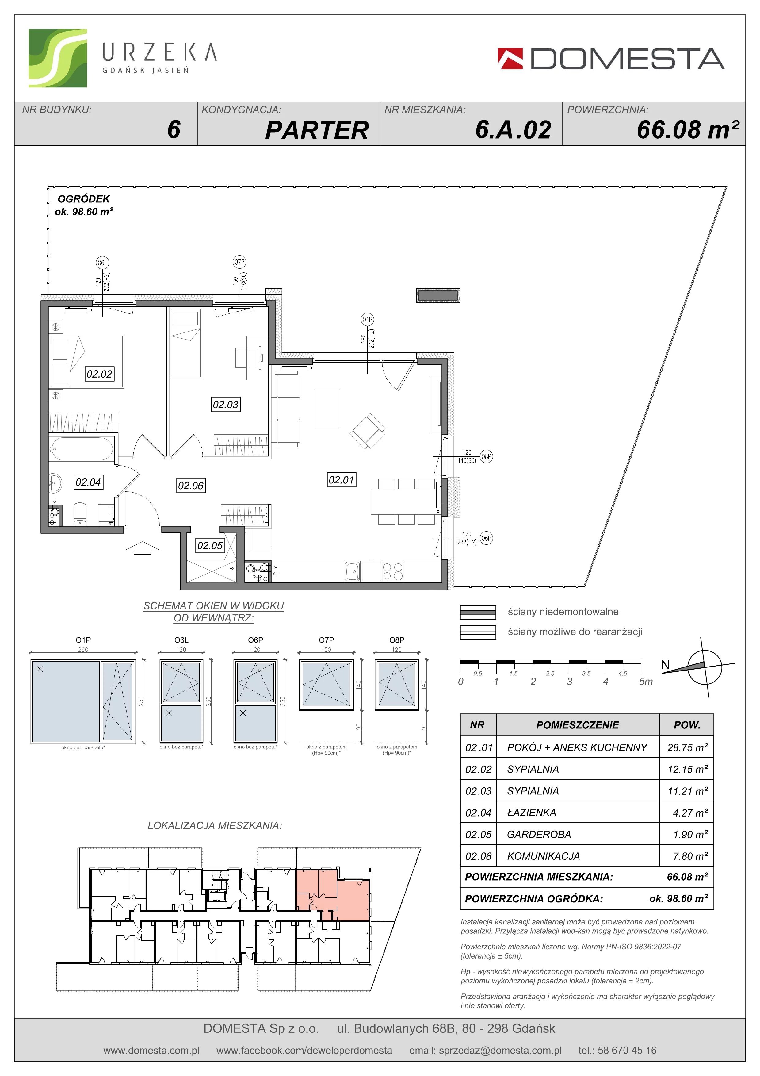 3 pokoje, mieszkanie 66,08 m², parter, oferta nr 6.A.02, Urzeka - budynek 6 , Gdańsk, Jasień, ul. Guderskiego / Czermińskiego