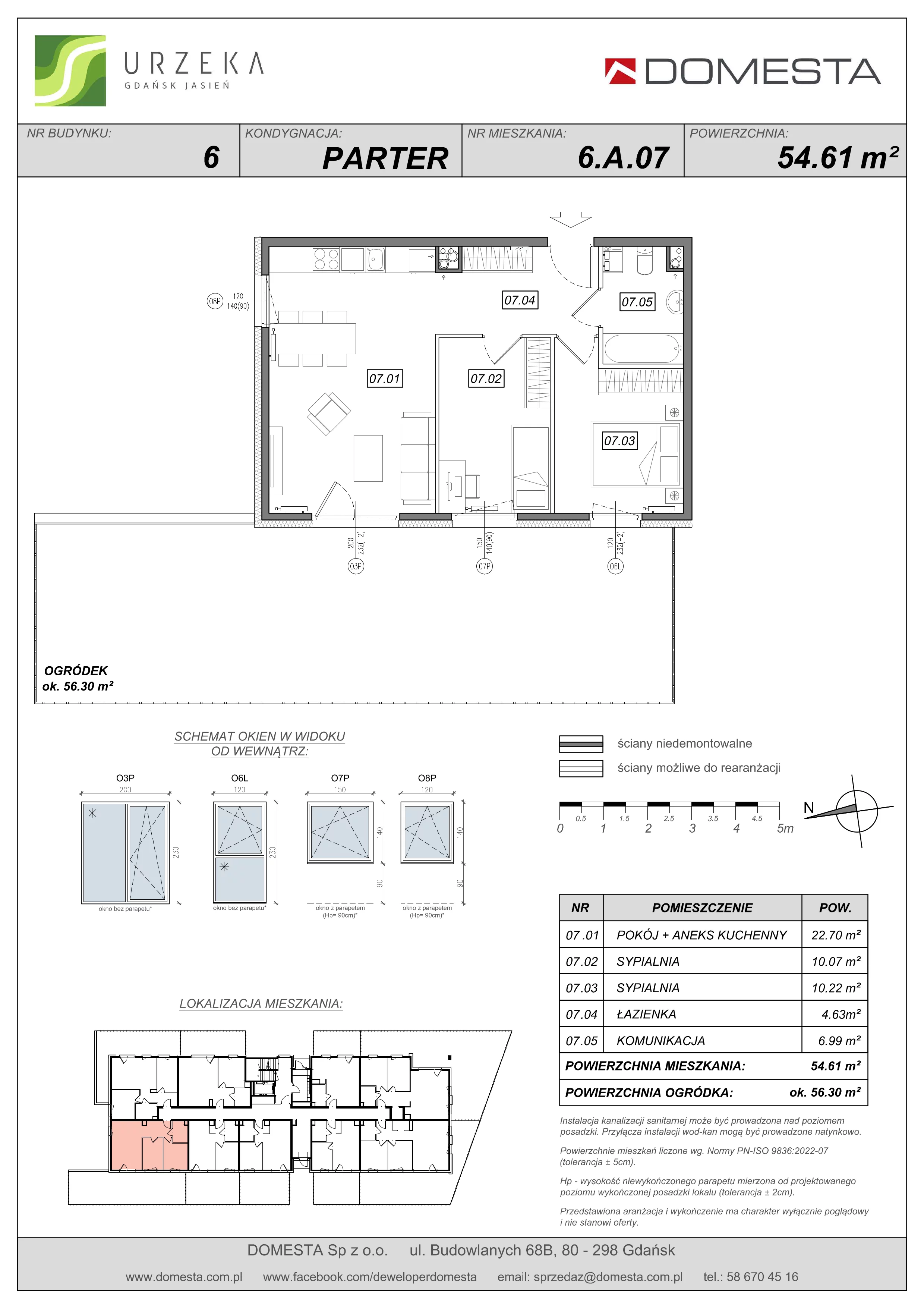 3 pokoje, mieszkanie 54,61 m², parter, oferta nr 6.A.07, Urzeka - budynek 6 , Gdańsk, Jasień, ul. Guderskiego / Czermińskiego
