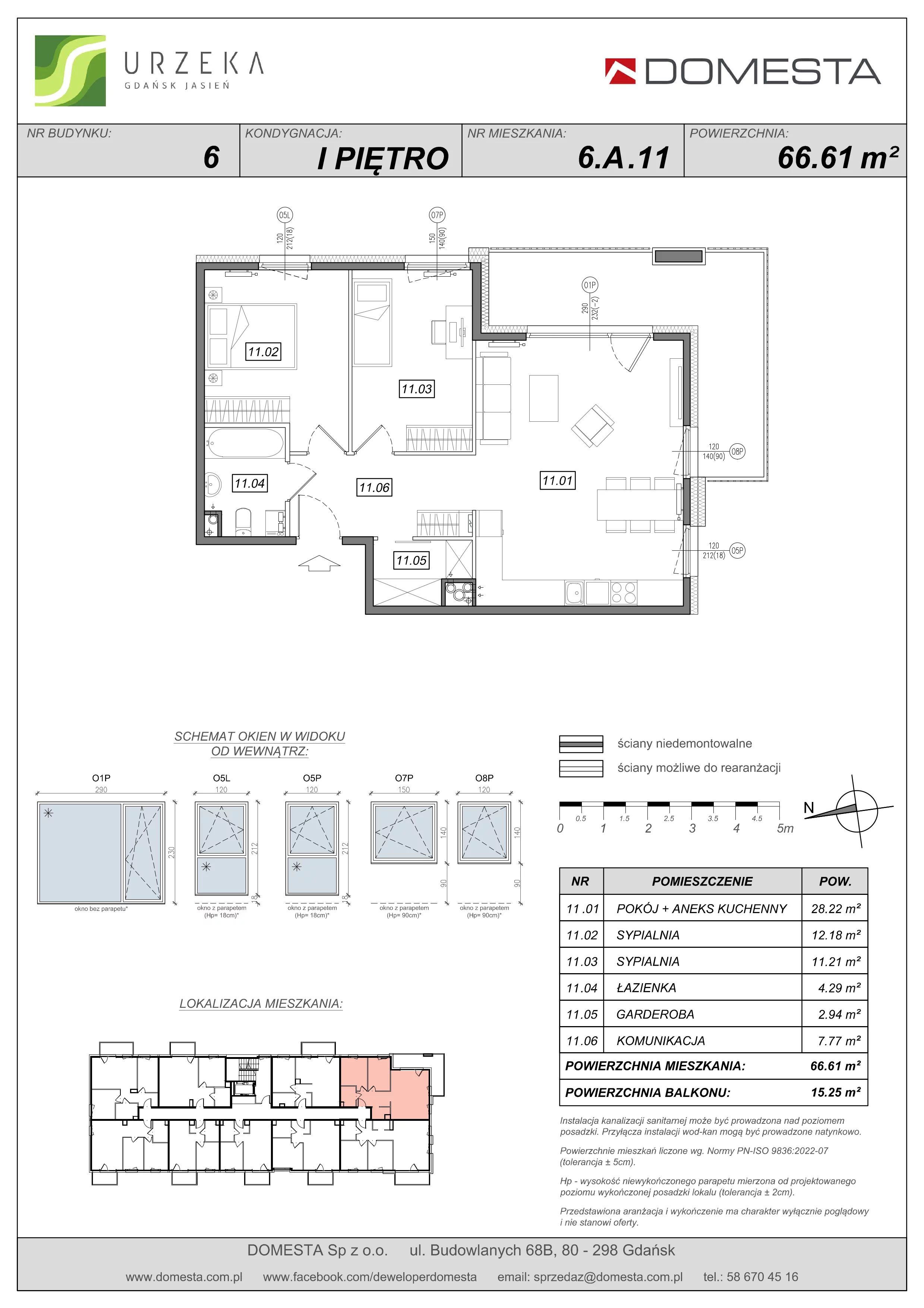 3 pokoje, mieszkanie 66,61 m², piętro 1, oferta nr 6.A.11, Urzeka - budynek 6 , Gdańsk, Jasień, ul. Guderskiego / Czermińskiego