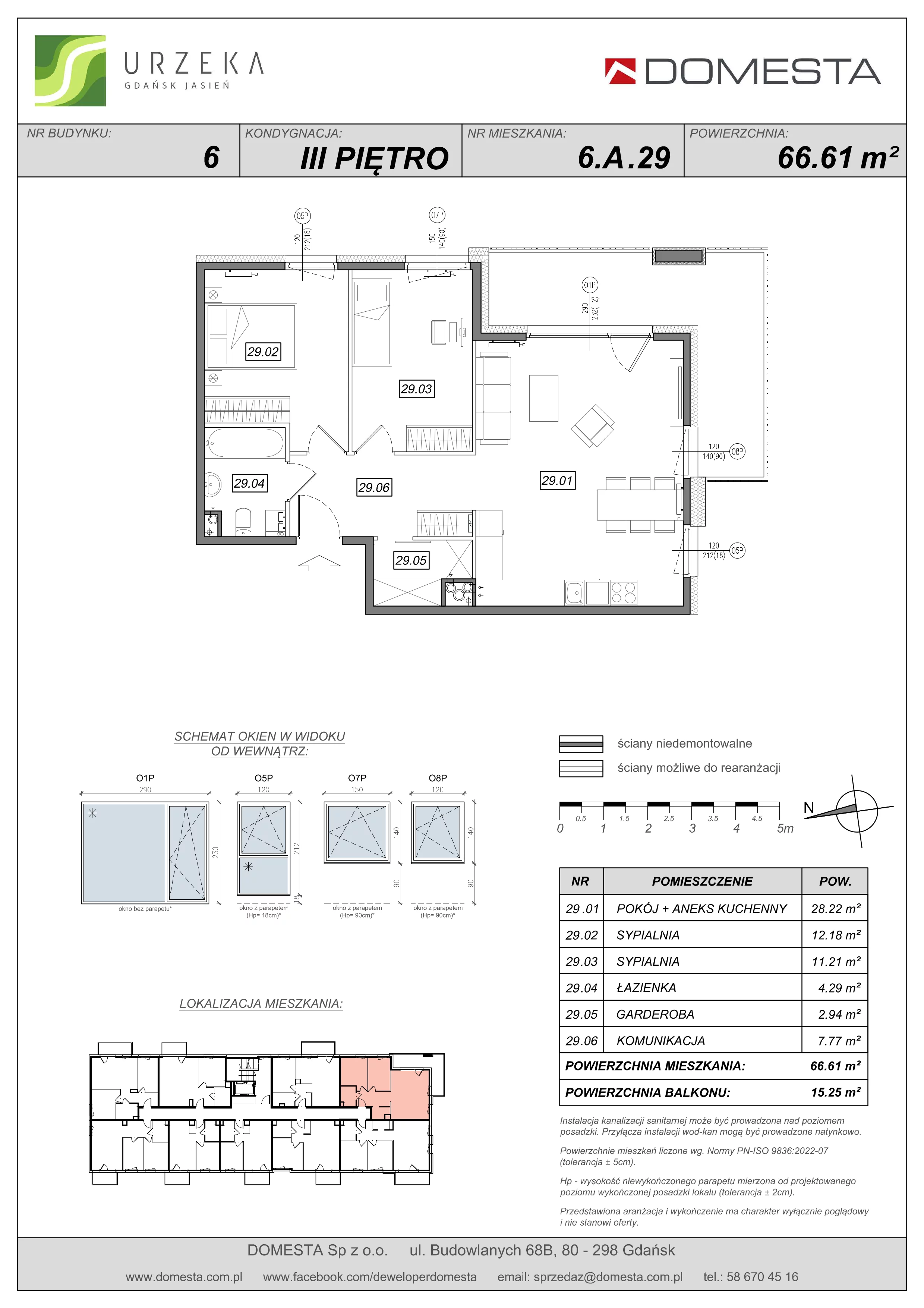 3 pokoje, mieszkanie 66,61 m², piętro 3, oferta nr 6.A.29, Urzeka - budynek 6 , Gdańsk, Jasień, ul. Guderskiego / Czermińskiego