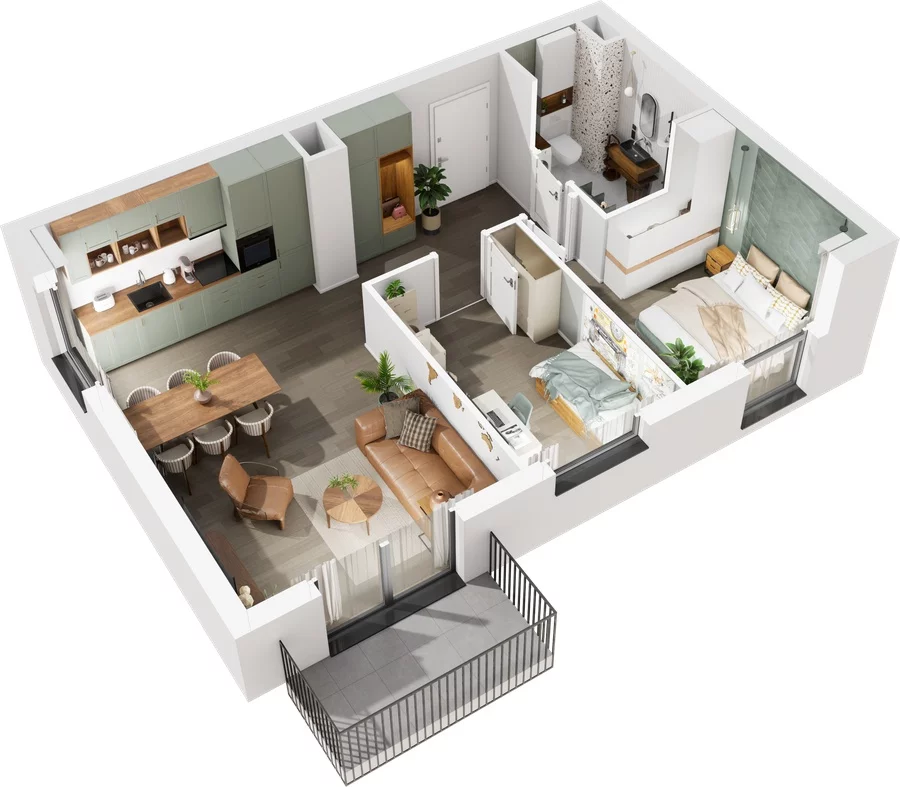 3 pokoje, mieszkanie 54,66 m², piętro 1, oferta nr 7.A.16, Urzeka - budynek 7, Gdańsk, Jasień, ul. Guderskiego / Czermińskiego
