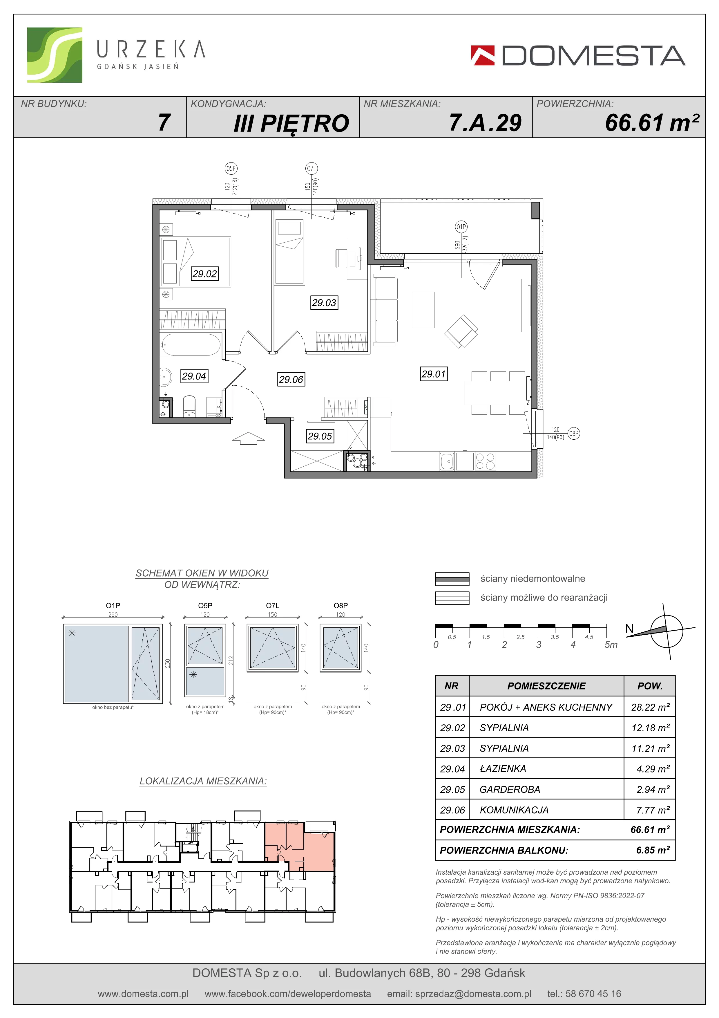 3 pokoje, mieszkanie 66,61 m², piętro 3, oferta nr 7.A.29, Urzeka - budynek 7, Gdańsk, Jasień, ul. Guderskiego / Czermińskiego