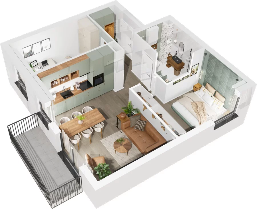 3 pokoje, mieszkanie 55,81 m², piętro 4, oferta nr 7.A.44, Urzeka - budynek 7, Gdańsk, Jasień, ul. Guderskiego / Czermińskiego