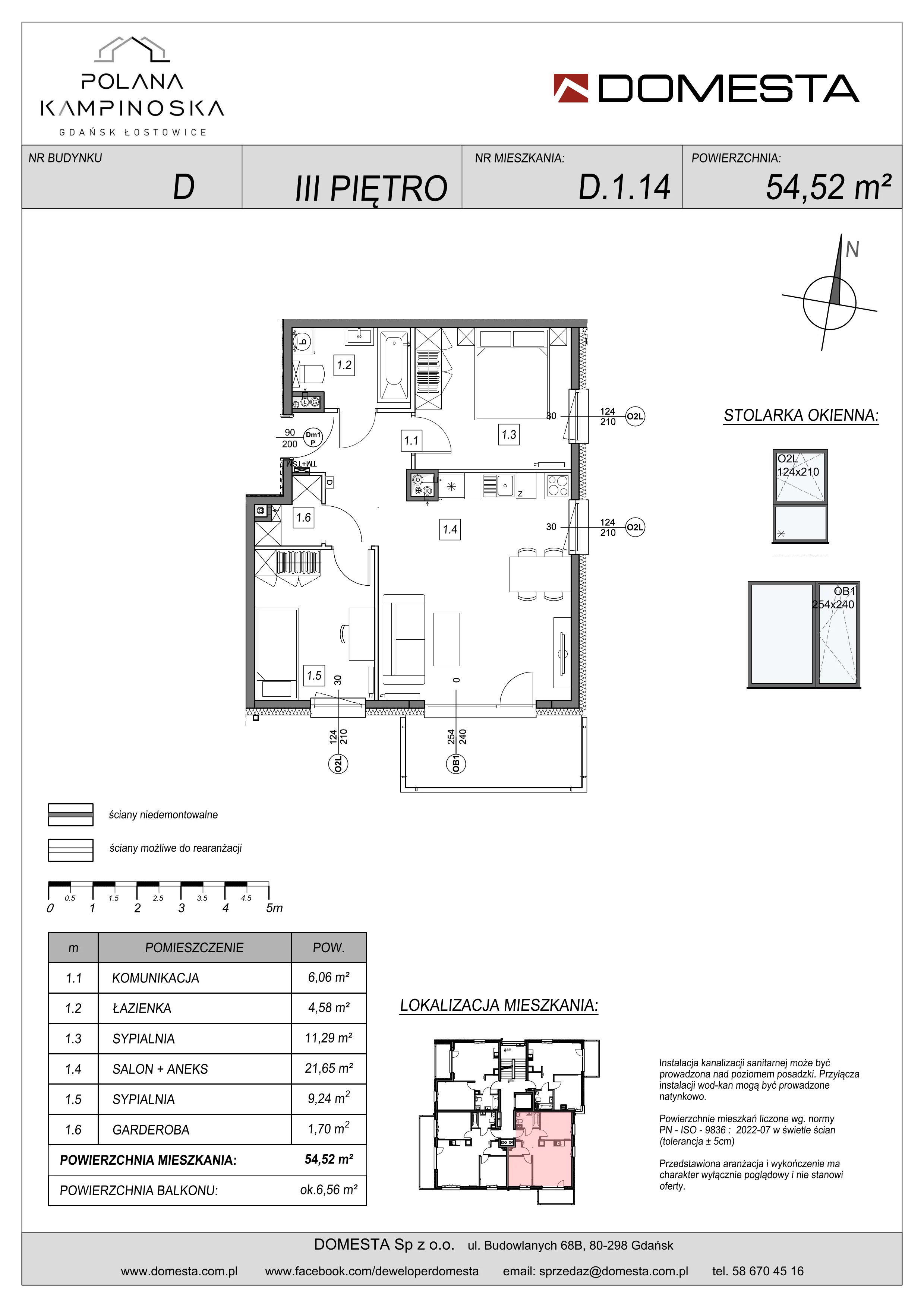 3 pokoje, mieszkanie 54,52 m², piętro 3, oferta nr D.1.14, Polana Kampinoska, Gdańsk, Ujeścisko-Łostowice, Łostowice, ul. Kampinoska