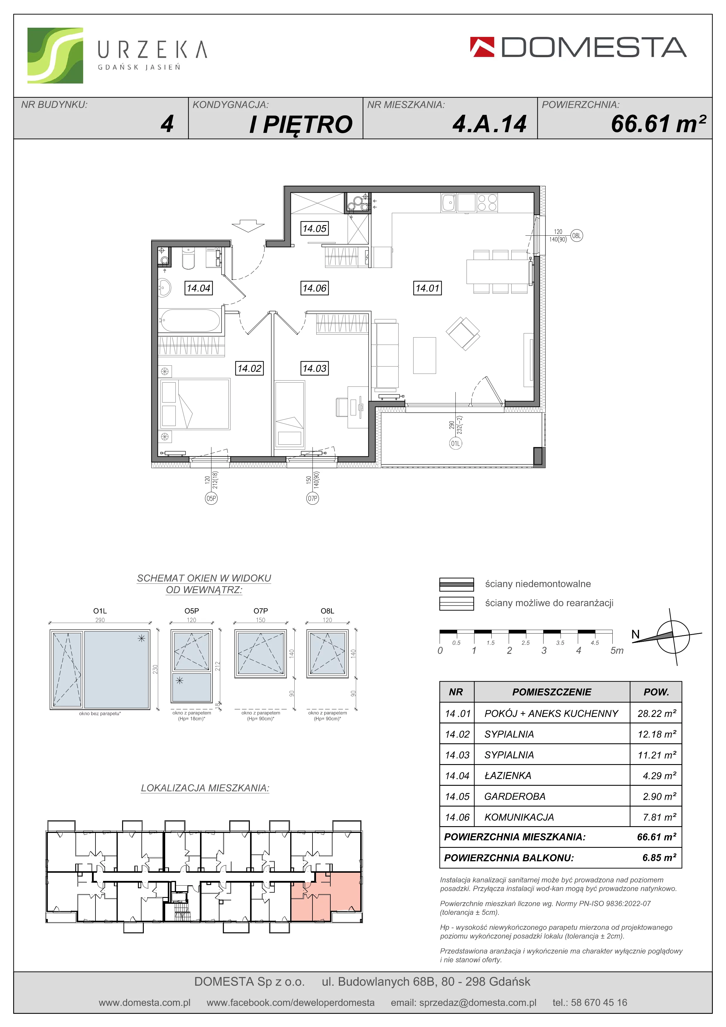 3 pokoje, apartament 66,61 m², piętro 1, oferta nr 4.A.14, Urzeka, Gdańsk, Jasień, ul. Guderskiego / Czermińskiego