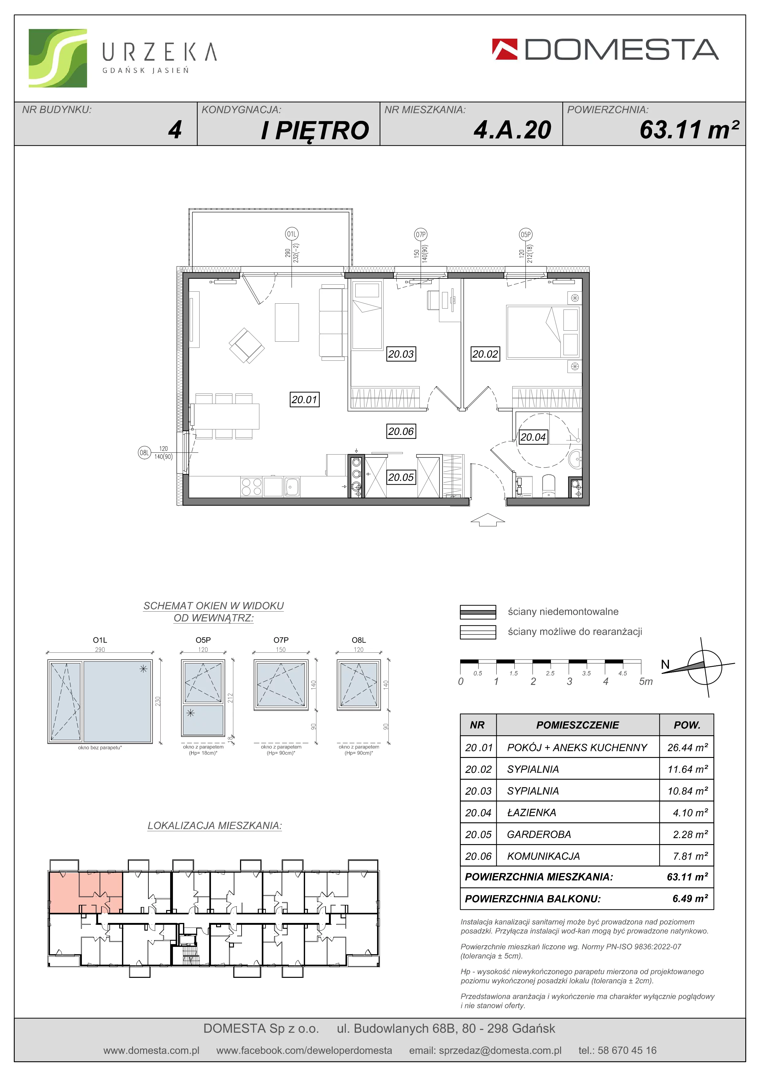 3 pokoje, apartament 63,11 m², piętro 1, oferta nr 4.A.20, Urzeka, Gdańsk, Jasień, ul. Guderskiego / Czermińskiego