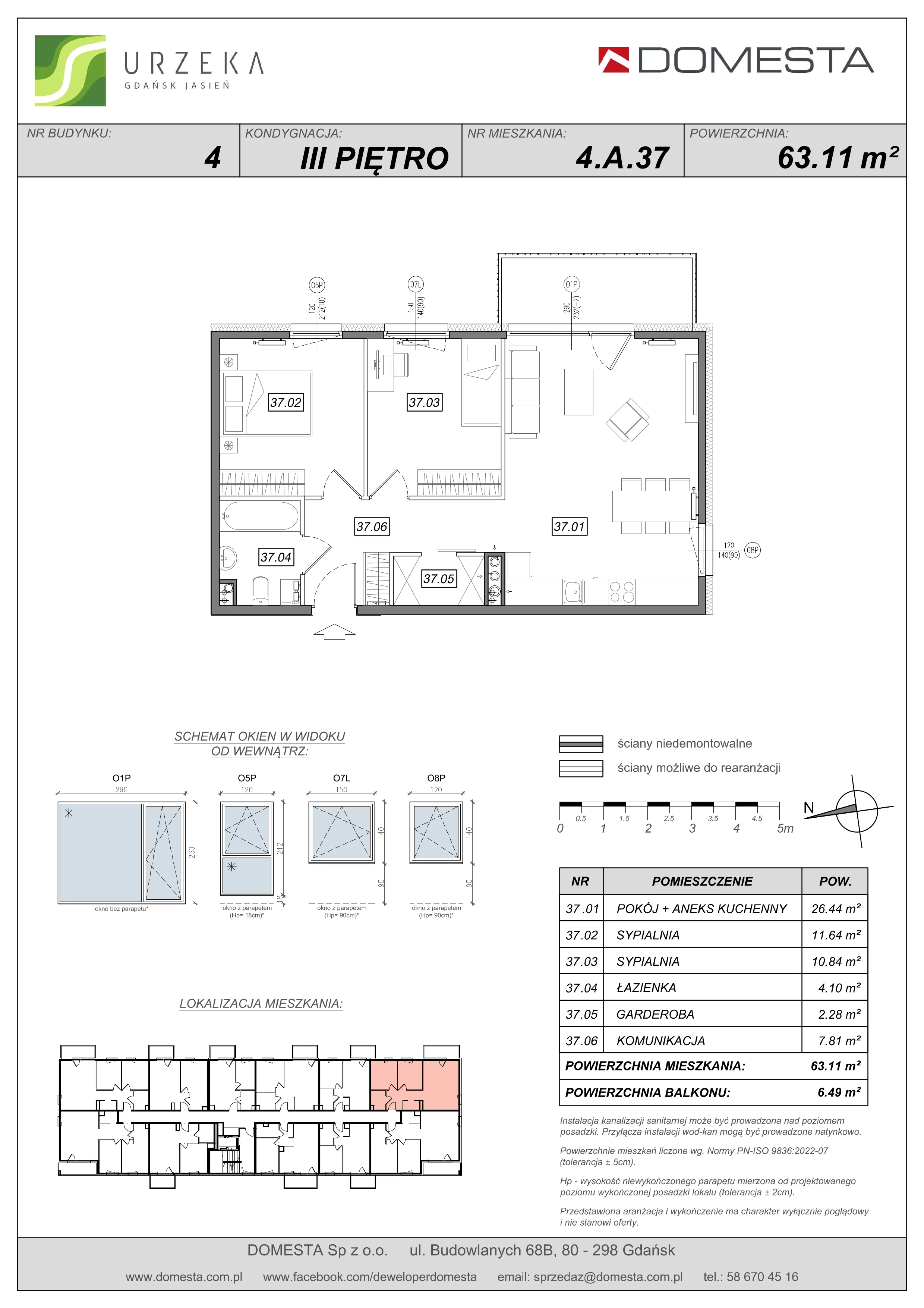 3 pokoje, apartament 63,11 m², piętro 3, oferta nr 4.A.37, Urzeka, Gdańsk, Jasień, ul. Guderskiego / Czermińskiego