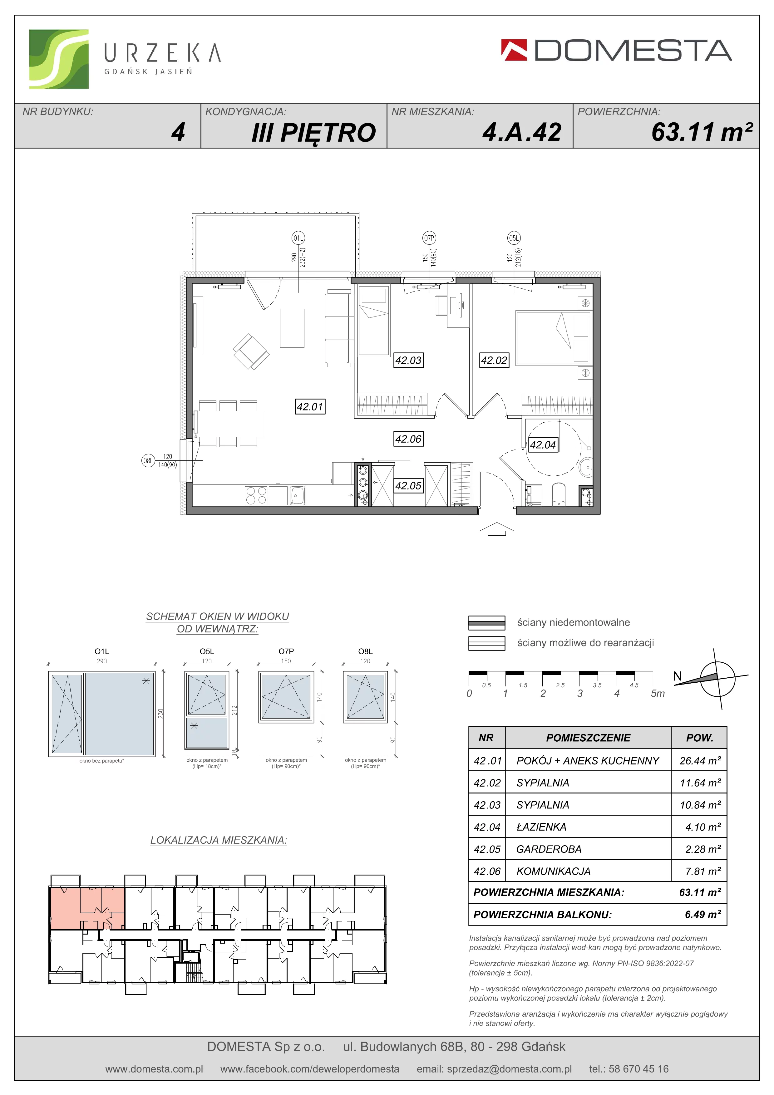 3 pokoje, apartament 63,11 m², piętro 3, oferta nr 4.A.42, Urzeka, Gdańsk, Jasień, ul. Guderskiego / Czermińskiego