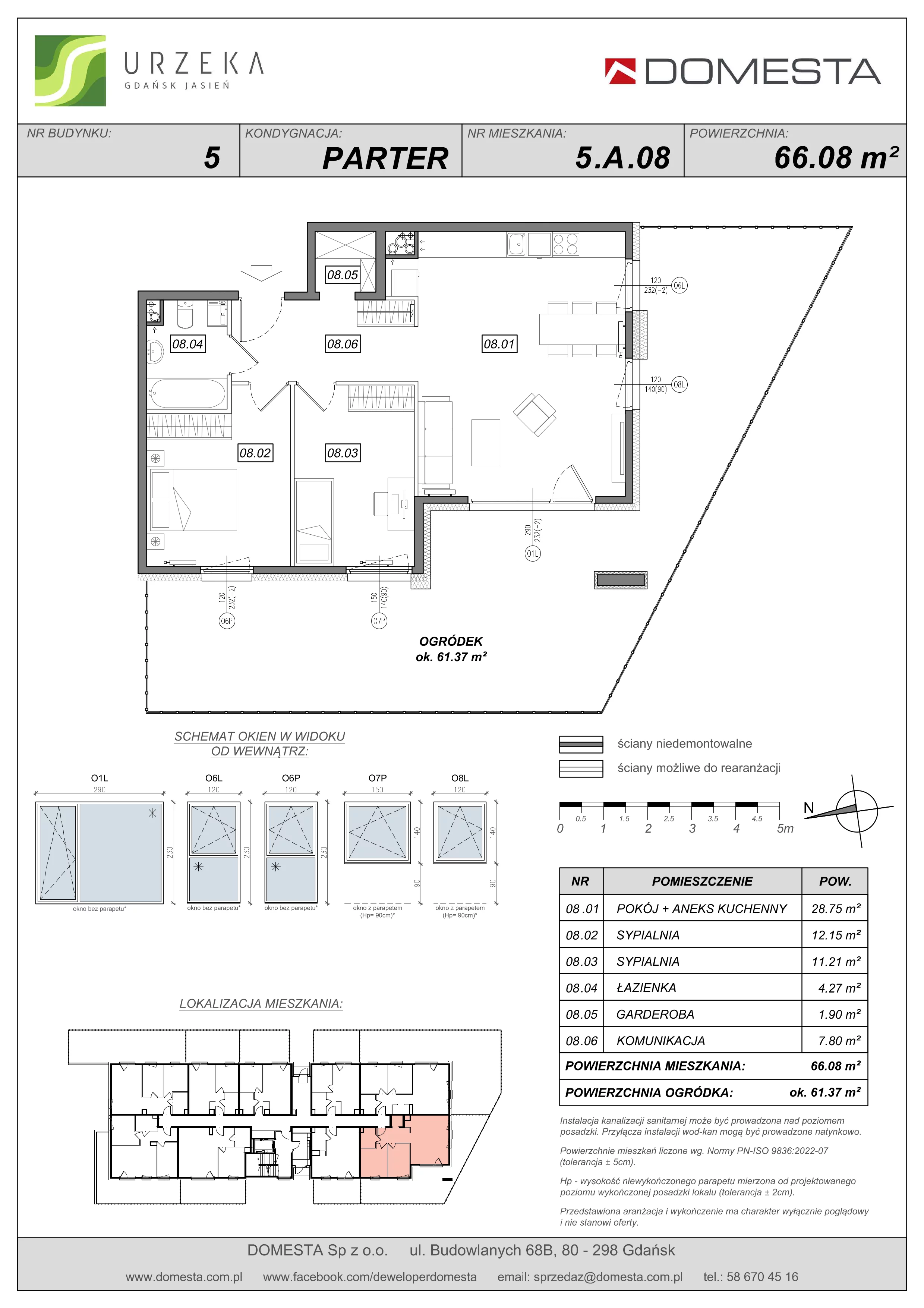 3 pokoje, apartament 66,08 m², parter, oferta nr 5.A.08, Urzeka, Gdańsk, Jasień, ul. Guderskiego / Czermińskiego