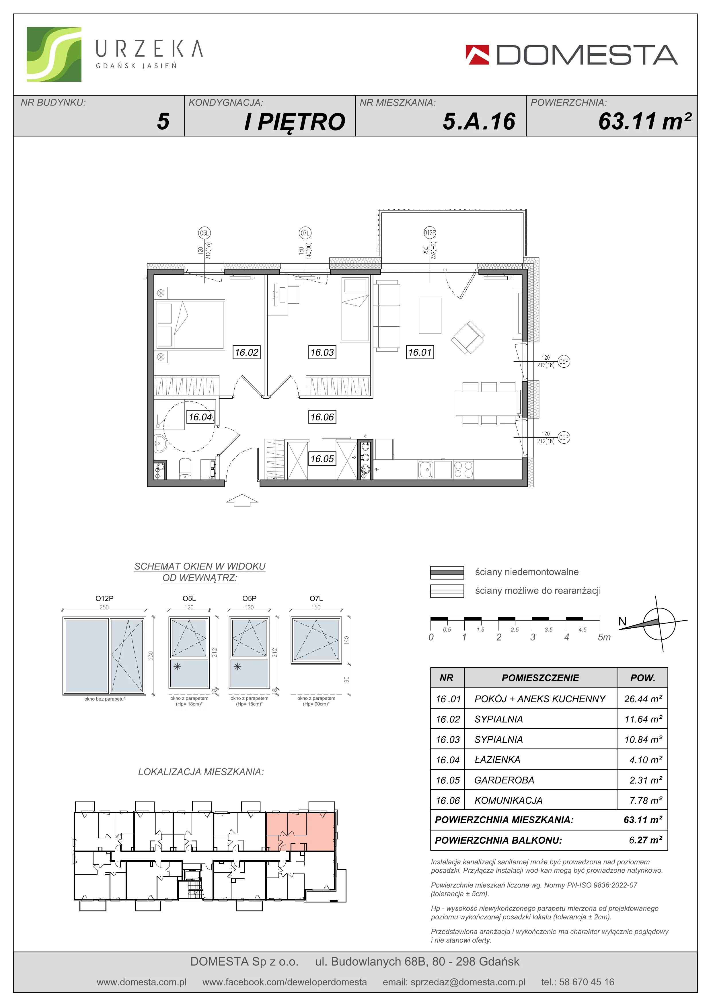 3 pokoje, apartament 63,11 m², piętro 1, oferta nr 5.A.16, Urzeka, Gdańsk, Jasień, ul. Guderskiego / Czermińskiego