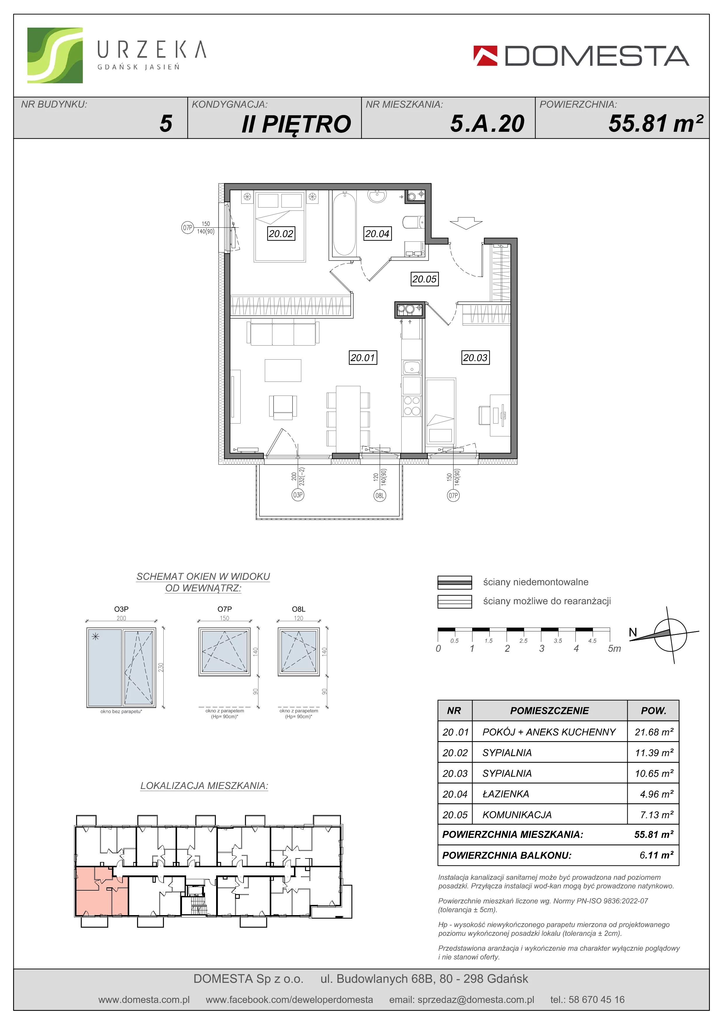 3 pokoje, apartament 55,81 m², piętro 2, oferta nr 5.A.20, Urzeka, Gdańsk, Jasień, ul. Guderskiego / Czermińskiego