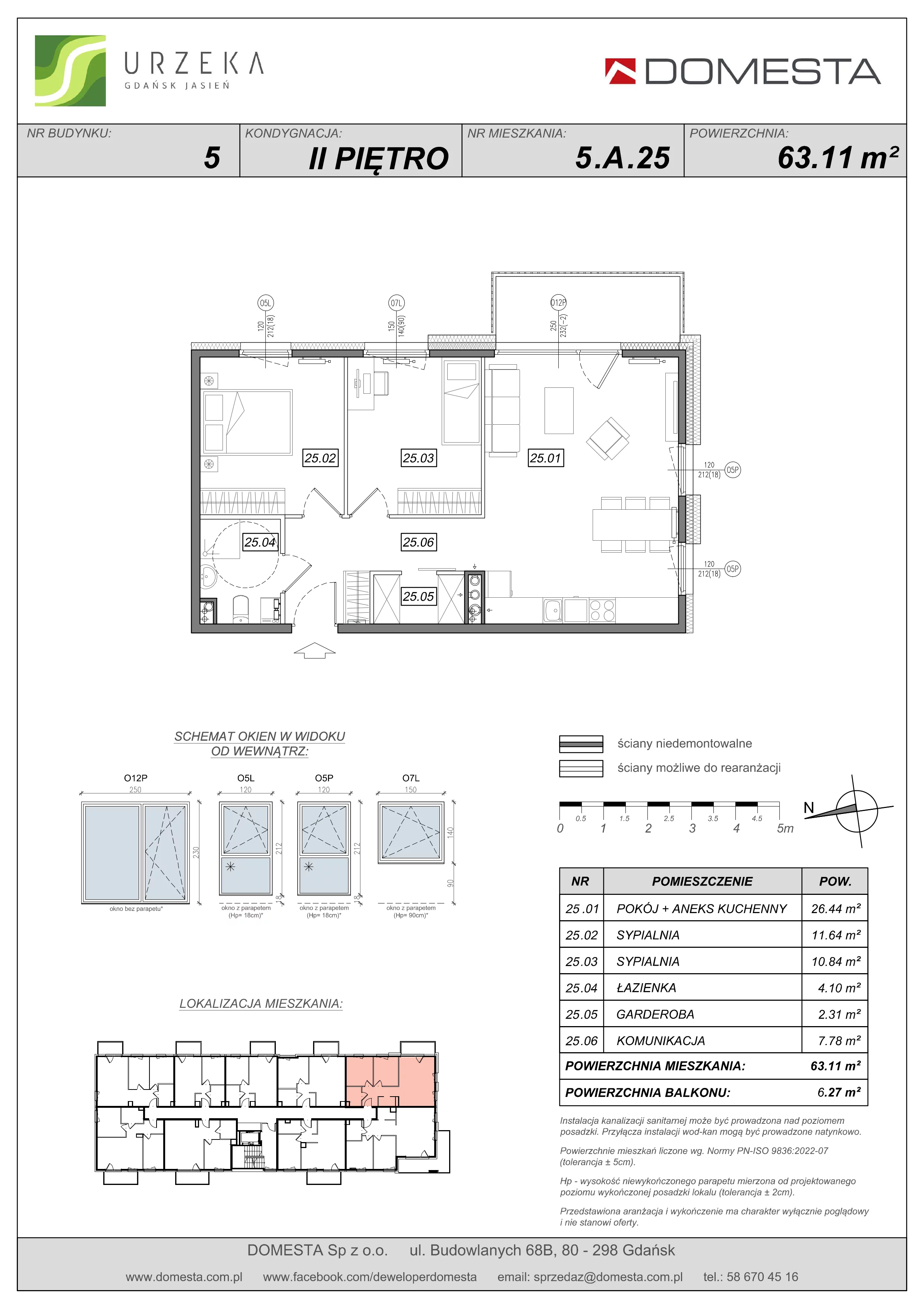 3 pokoje, apartament 63,11 m², piętro 2, oferta nr 5.A.25, Urzeka, Gdańsk, Jasień, ul. Guderskiego / Czermińskiego