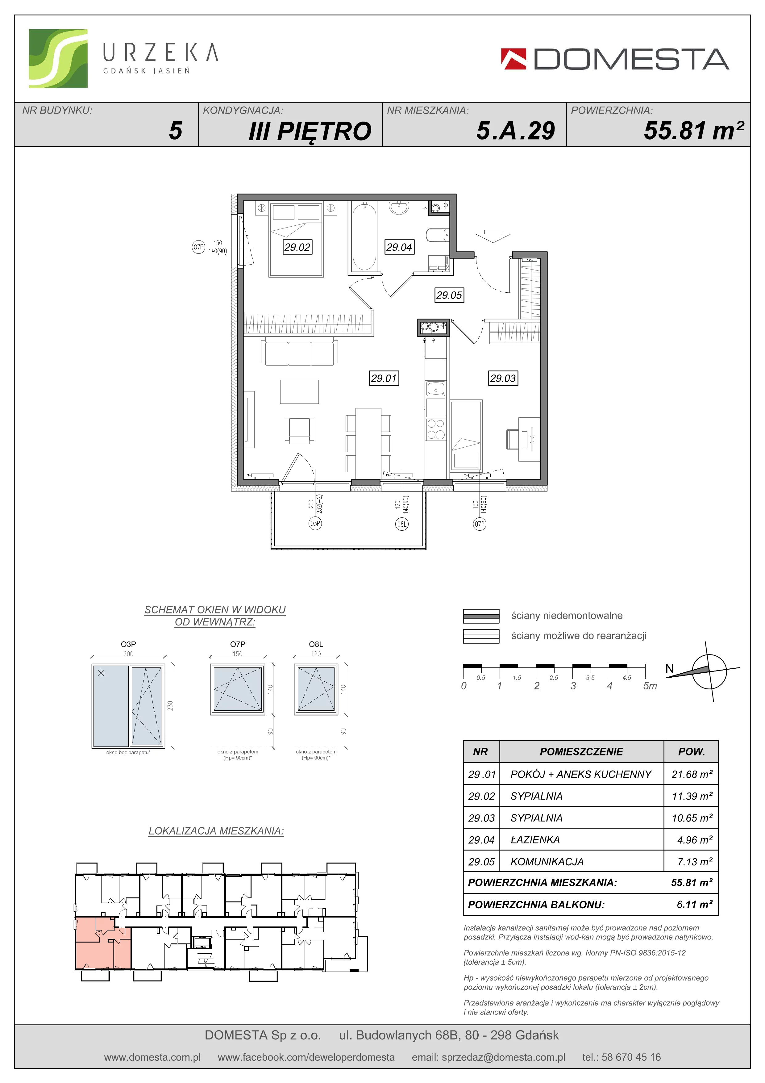 3 pokoje, apartament 55,81 m², piętro 3, oferta nr 5.A.29, Urzeka, Gdańsk, Jasień, ul. Guderskiego / Czermińskiego