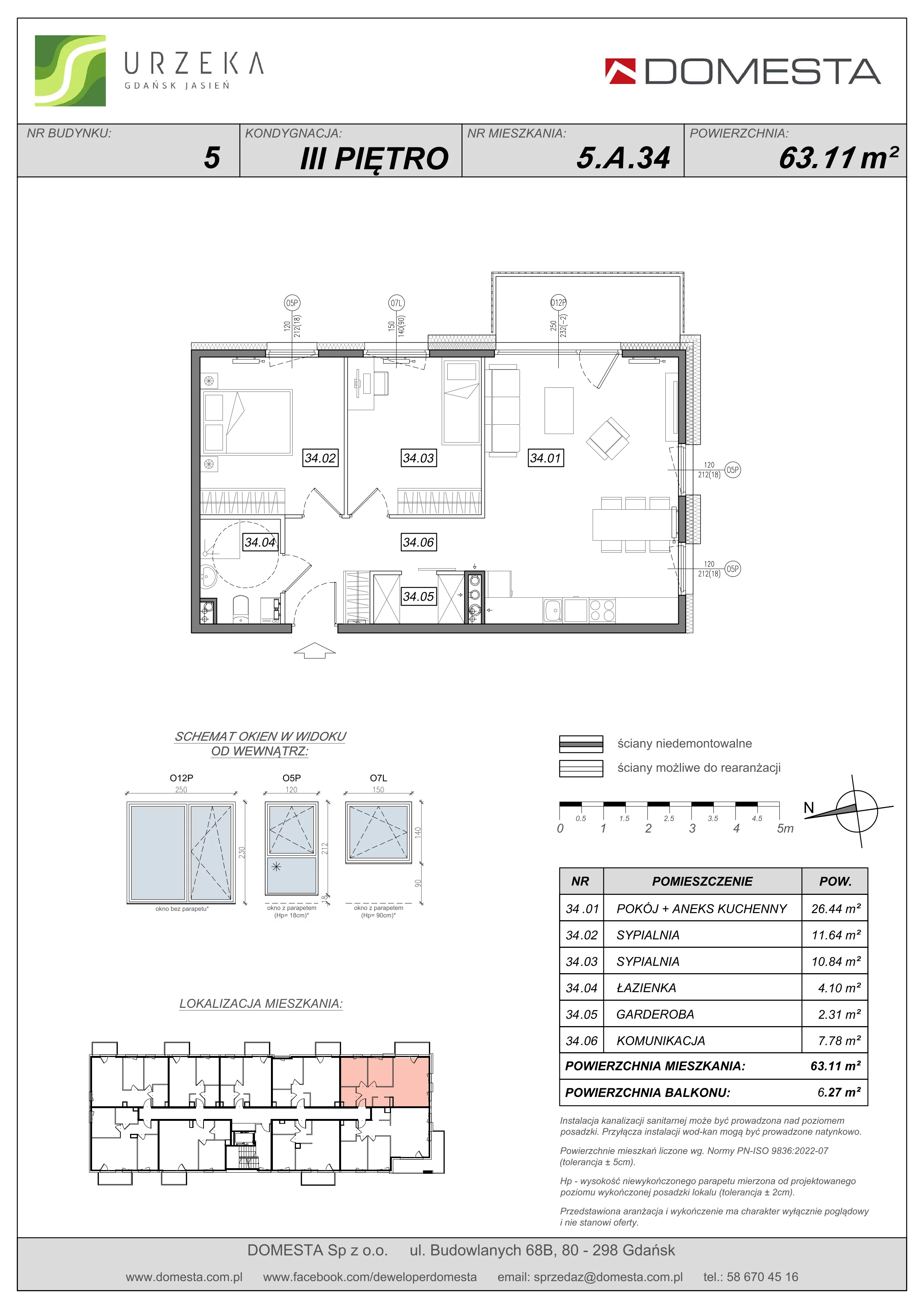 3 pokoje, apartament 63,11 m², piętro 3, oferta nr 5.A.34, Urzeka, Gdańsk, Jasień, ul. Guderskiego / Czermińskiego