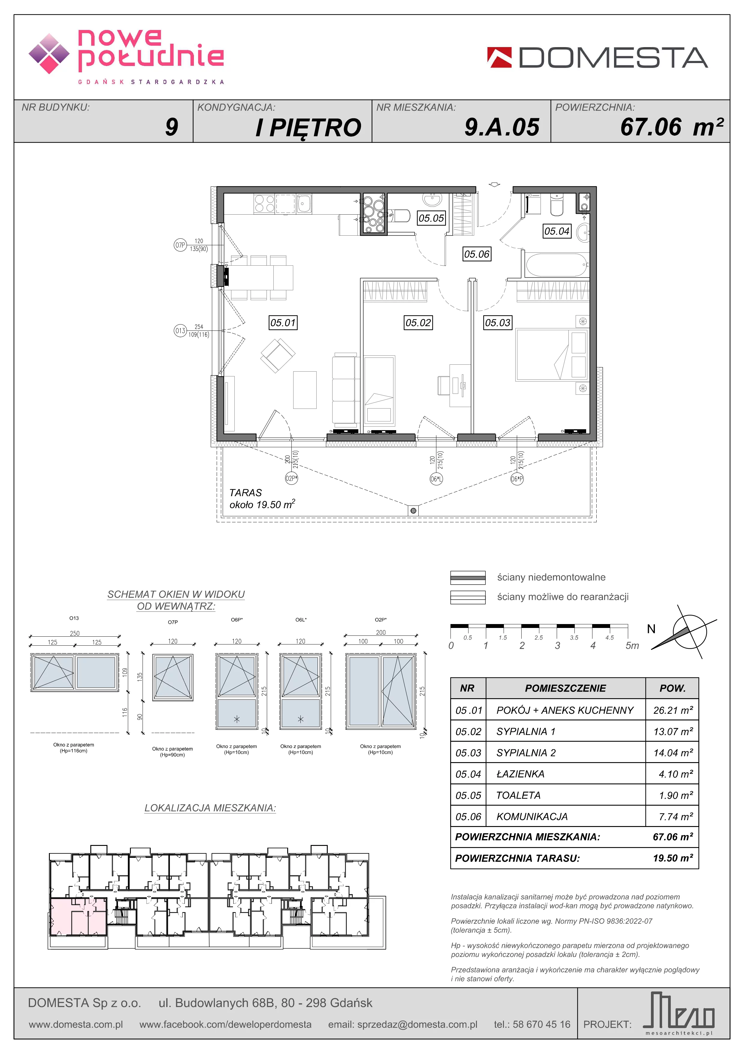 3 pokoje, mieszkanie 67,06 m², piętro 1, oferta nr 9.A.05, Nowe Południe - budynek 9 , Gdańsk, Orunia Górna-Gdańsk Południe, Maćkowy, ul. Starogrodzka / Borkowska