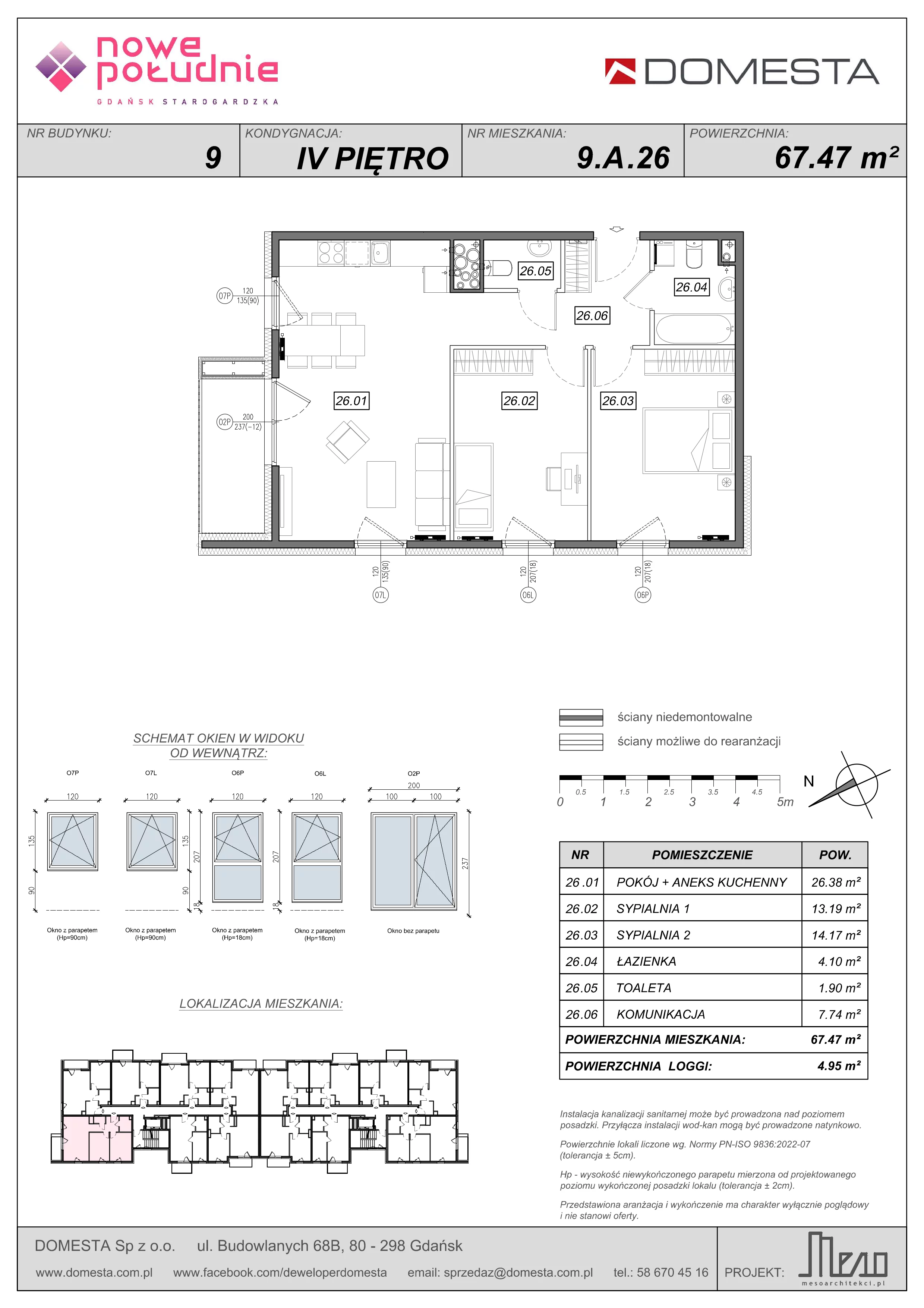 3 pokoje, mieszkanie 67,47 m², piętro 4, oferta nr 9.A.26, Nowe Południe - budynek 9 , Gdańsk, Orunia Górna-Gdańsk Południe, Maćkowy, ul. Starogrodzka / Borkowska