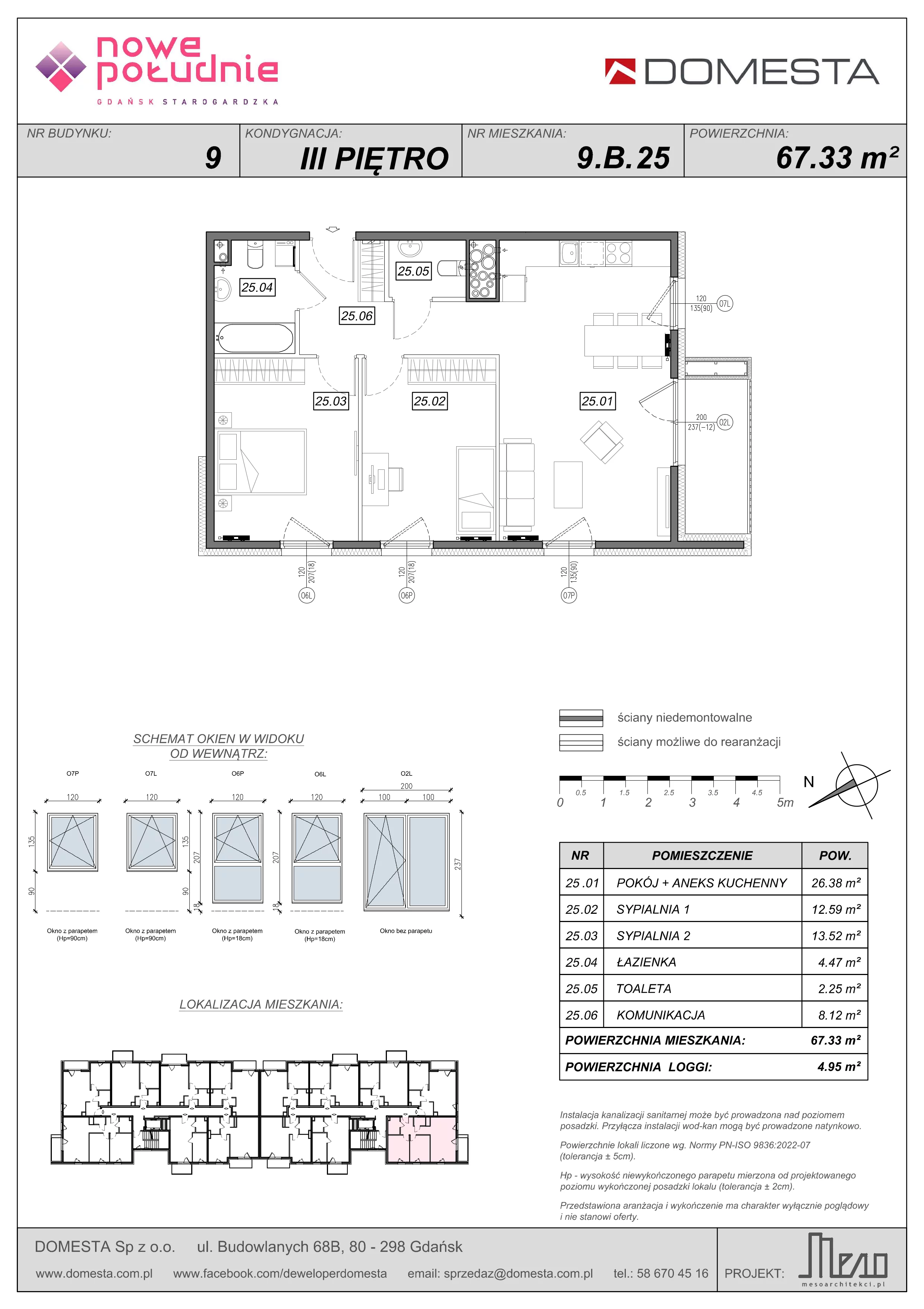 3 pokoje, mieszkanie 67,33 m², piętro 3, oferta nr 9.B.25, Nowe Południe - budynek 9 , Gdańsk, Orunia Górna-Gdańsk Południe, Maćkowy, ul. Starogrodzka / Borkowska