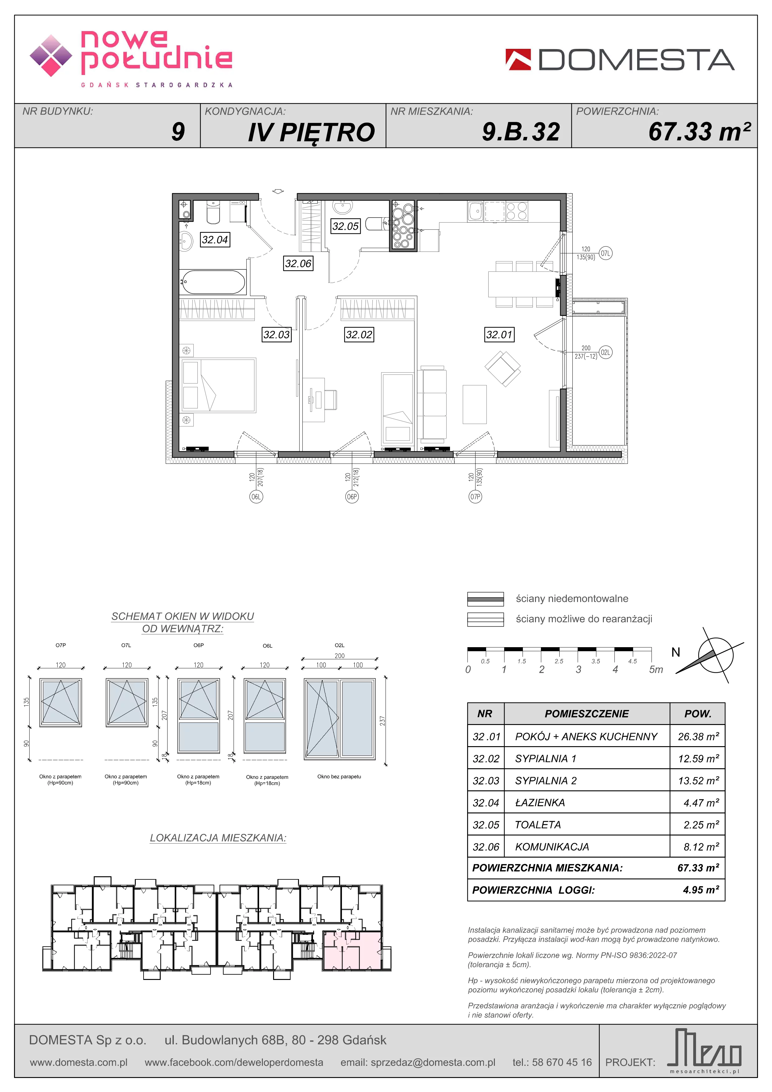 3 pokoje, mieszkanie 67,33 m², piętro 4, oferta nr 9.B.32, Nowe Południe - budynek 9 , Gdańsk, Orunia Górna-Gdańsk Południe, Maćkowy, ul. Starogrodzka / Borkowska