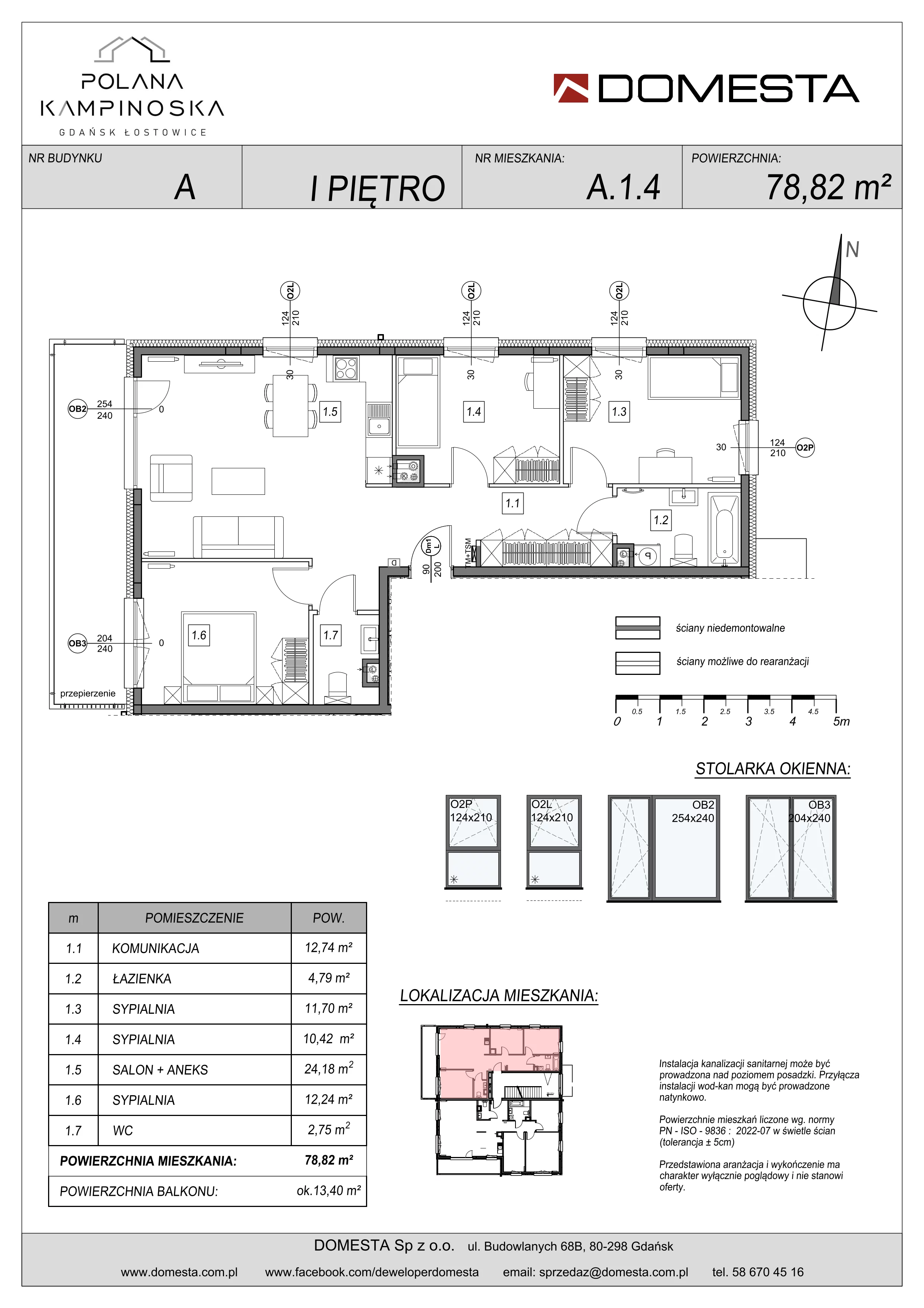 4 pokoje, mieszkanie 78,82 m², piętro 1, oferta nr A.1.4, Polana Kampinoska, Gdańsk, Ujeścisko-Łostowice, Łostowice, ul. Kampinoska