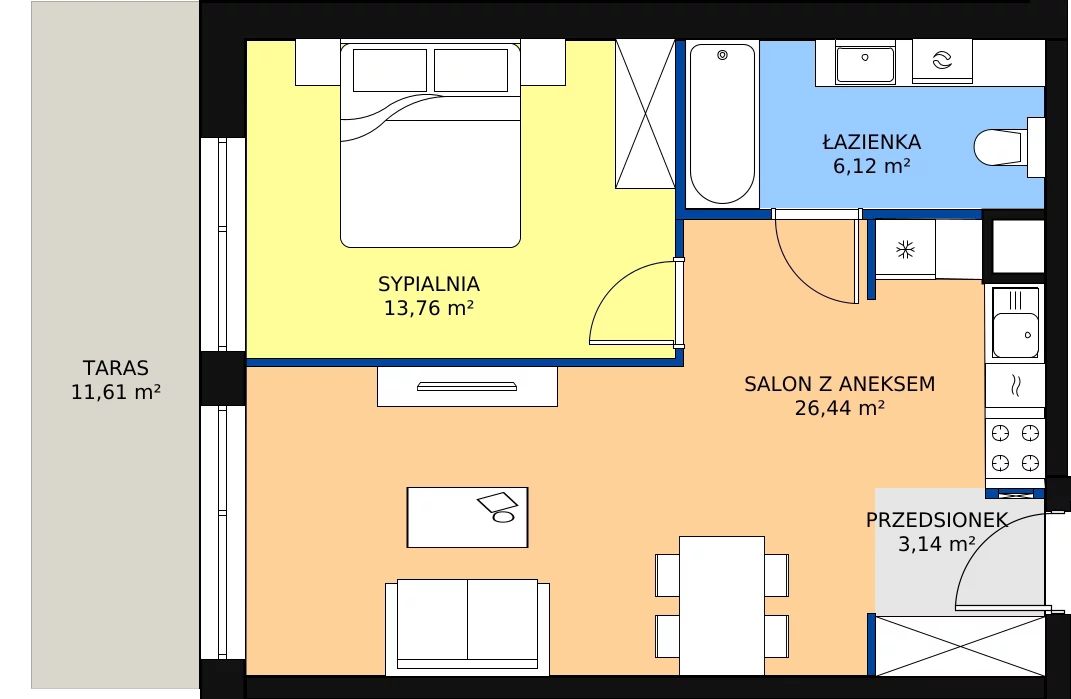 2 pokoje, apartament 49,46 m², parter, oferta nr A.1.3, Apartamenty Remedium, Gdańsk, Aniołki,  ul. Mariana Smoluchowskiego