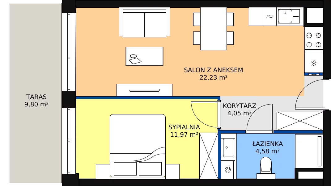 2 pokoje, apartament 42,83 m², parter, oferta nr A.1.4, Apartamenty Remedium, Gdańsk, Aniołki,  ul. Mariana Smoluchowskiego