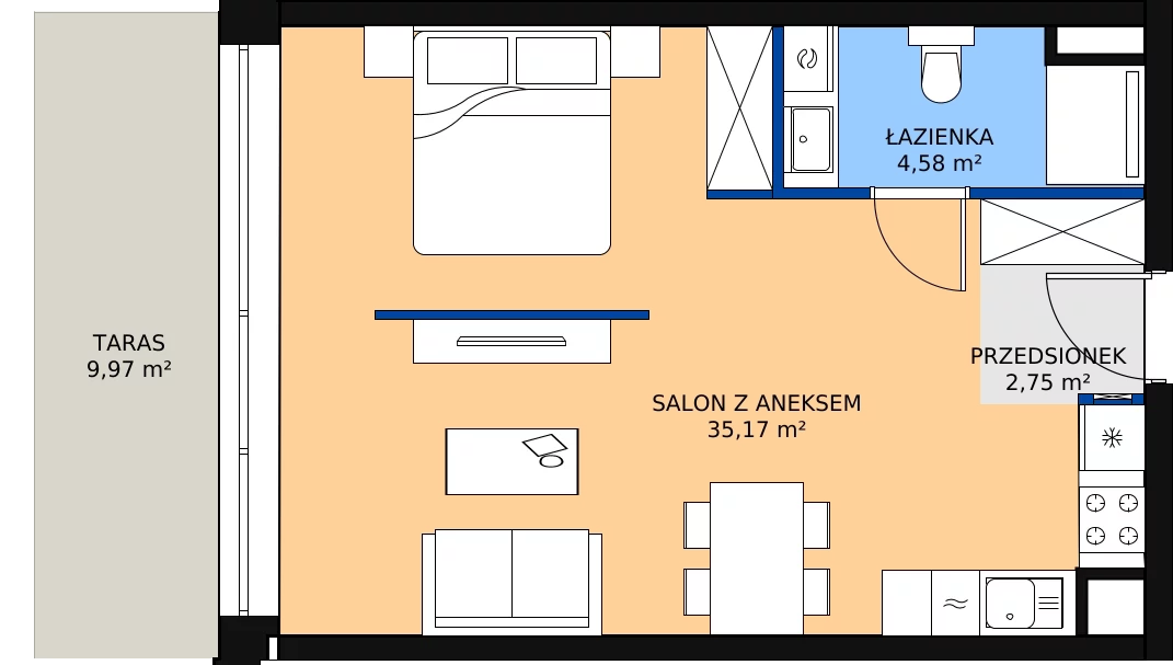 1 pokój, apartament 42,50 m², parter, oferta nr A.1.5, Apartamenty Remedium, Gdańsk, Aniołki,  ul. Mariana Smoluchowskiego
