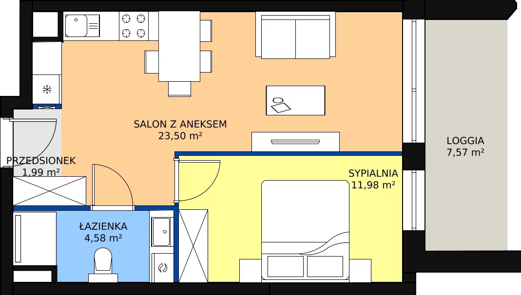 Zalety apartamentu 42.05 m², A.2.1
