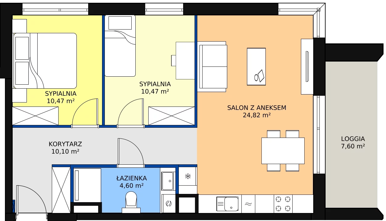 3 pokoje, apartament 60,46 m², piętro 1, oferta nr A.2.2, Apartamenty Remedium, Gdańsk, Aniołki,  ul. Mariana Smoluchowskiego