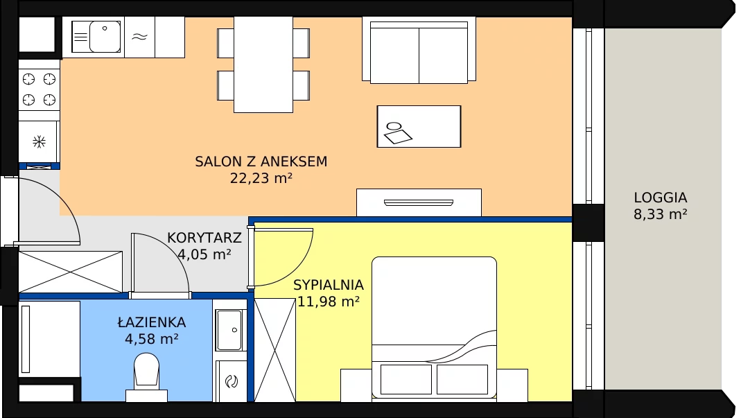 Zalety apartamentu 42.84 m², A.2.7