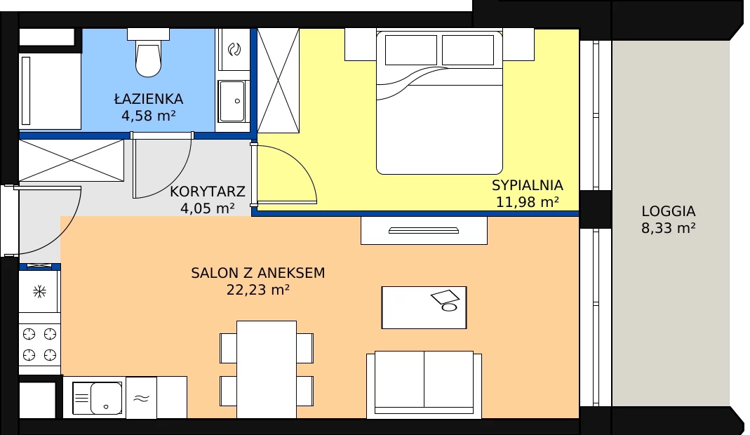 Zalety apartamentu 42.84 m², A.2.8