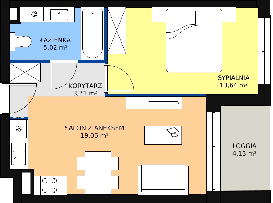 2 pokoje, apartament 41,43 m², piętro 1, oferta nr A.2.11, Apartamenty Remedium, Gdańsk, Aniołki,  ul. Mariana Smoluchowskiego