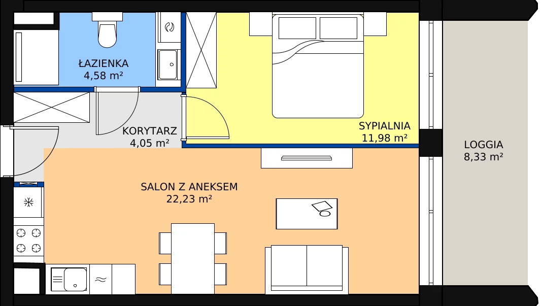 Zalety apartamentu 42.84 m², A.2.13