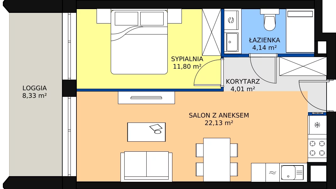 Zalety apartamentu 42.08 m², A.2.16